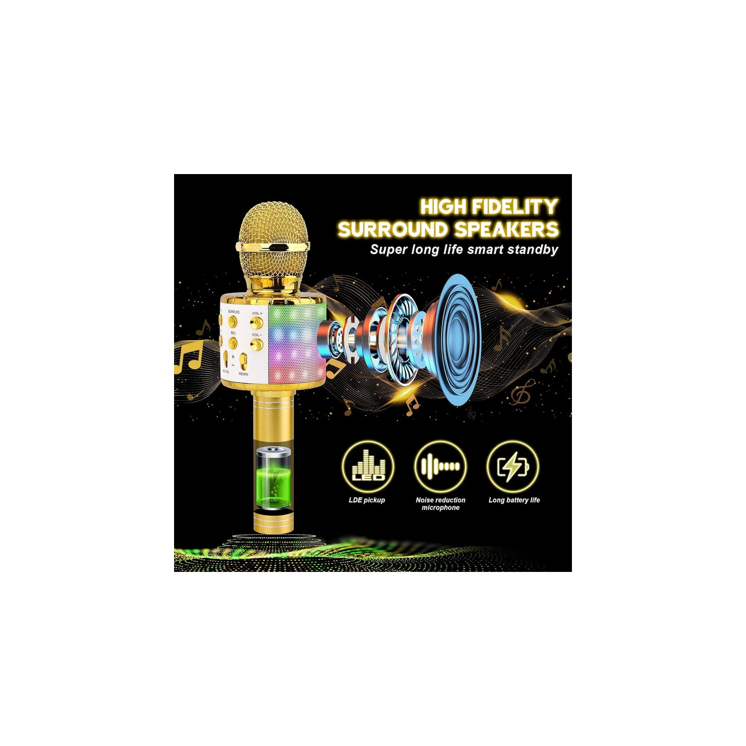 4 in 1 Handheld Karaoke Microphone, Portable Karaoke System with Speaker, Karaoke Machine Home KTV Player with Record Function for Android & iOS