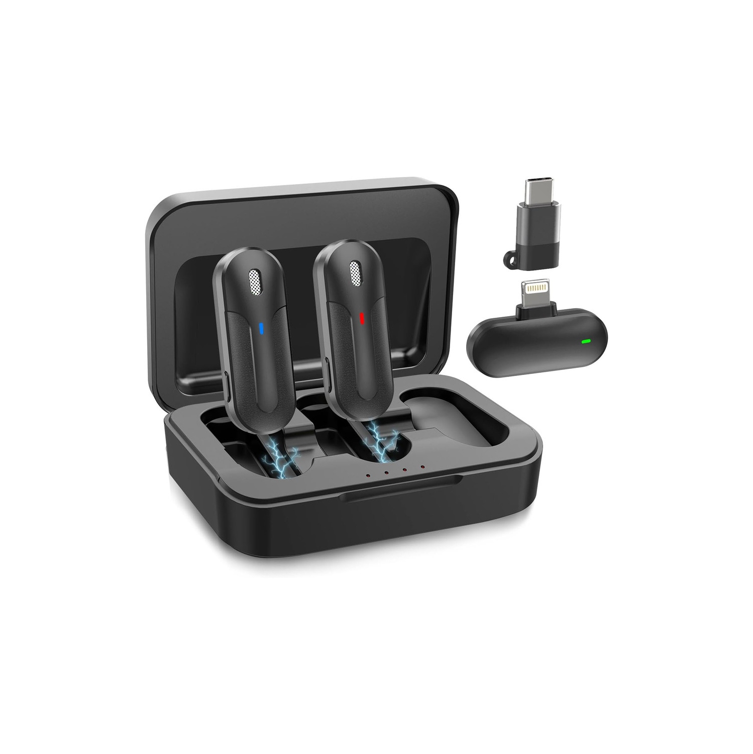 Micro-cravate sans fil, mini microphones pour appareil photo Android iPhone, micro-cravate à délai ultra-faible 2,4 GHz, microphone 3-en-1 pour