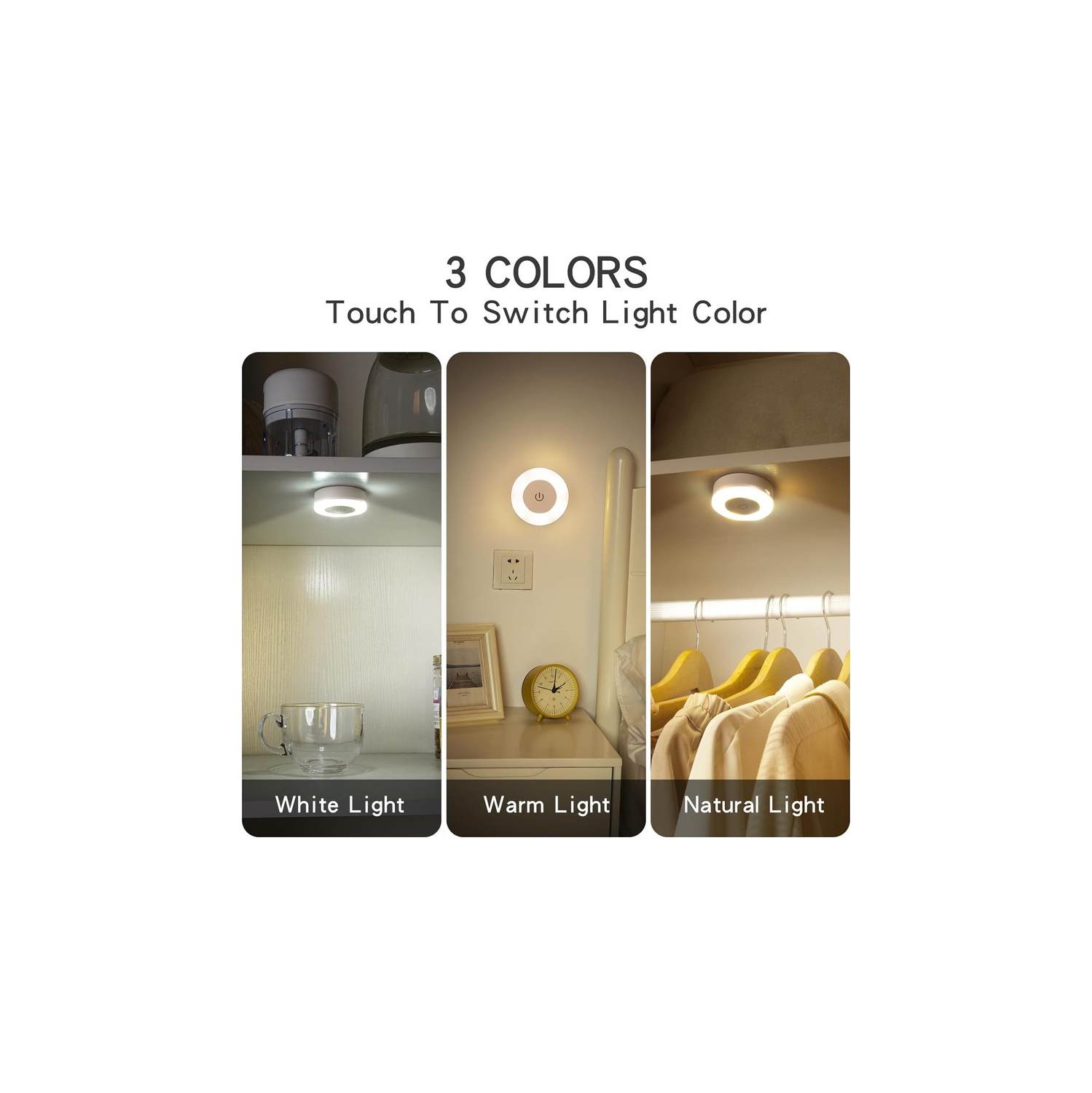 Paquet de 2 : lumières à DEL de nuit brillantes, rondelles de 3 couleurs à intensité réglable, lampe de dérivation rechargeable à piles, lampes