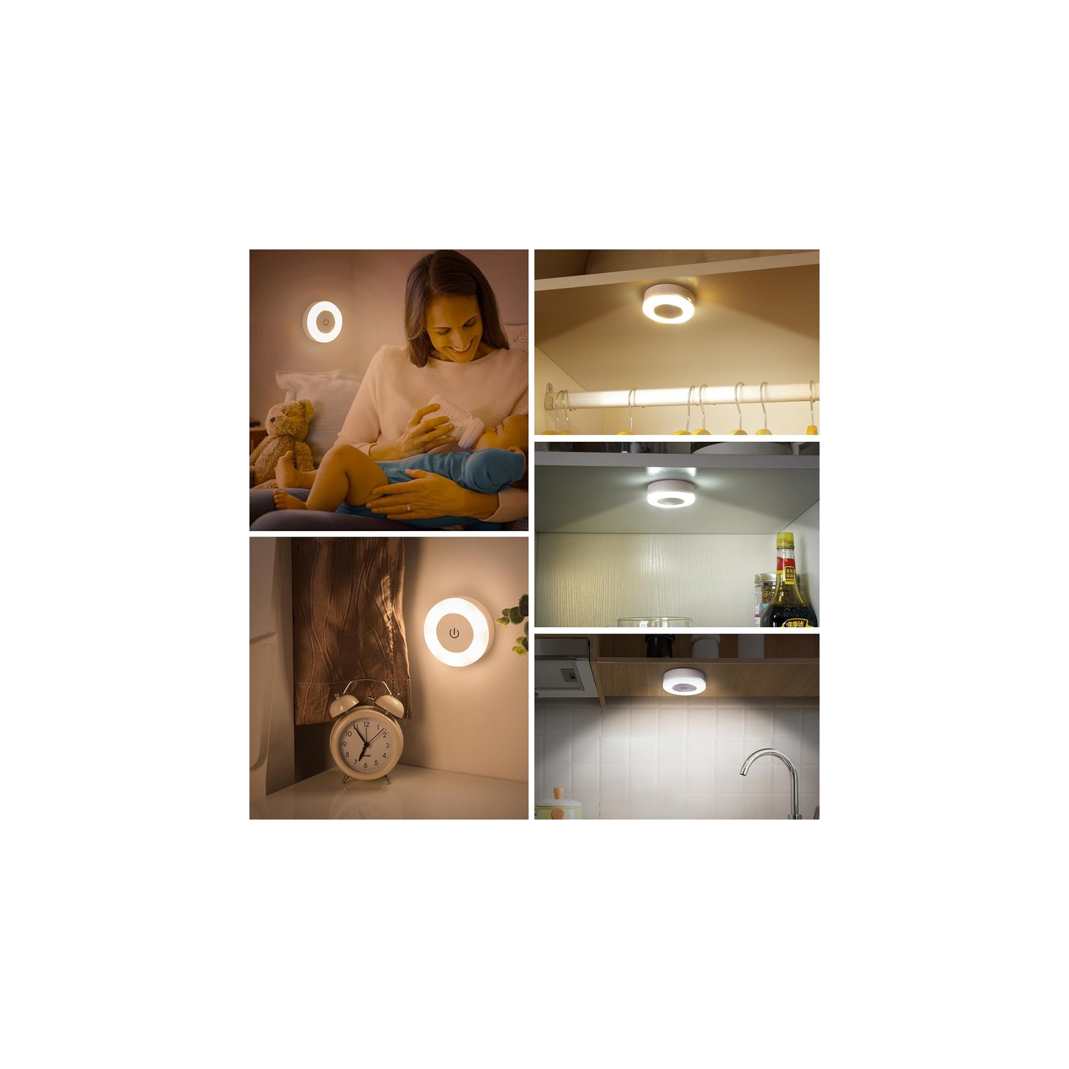 Paquet de 2 : lumières à DEL de nuit brillantes, rondelles de 3 couleurs à intensité réglable, lampe de dérivation rechargeable à piles, lampes