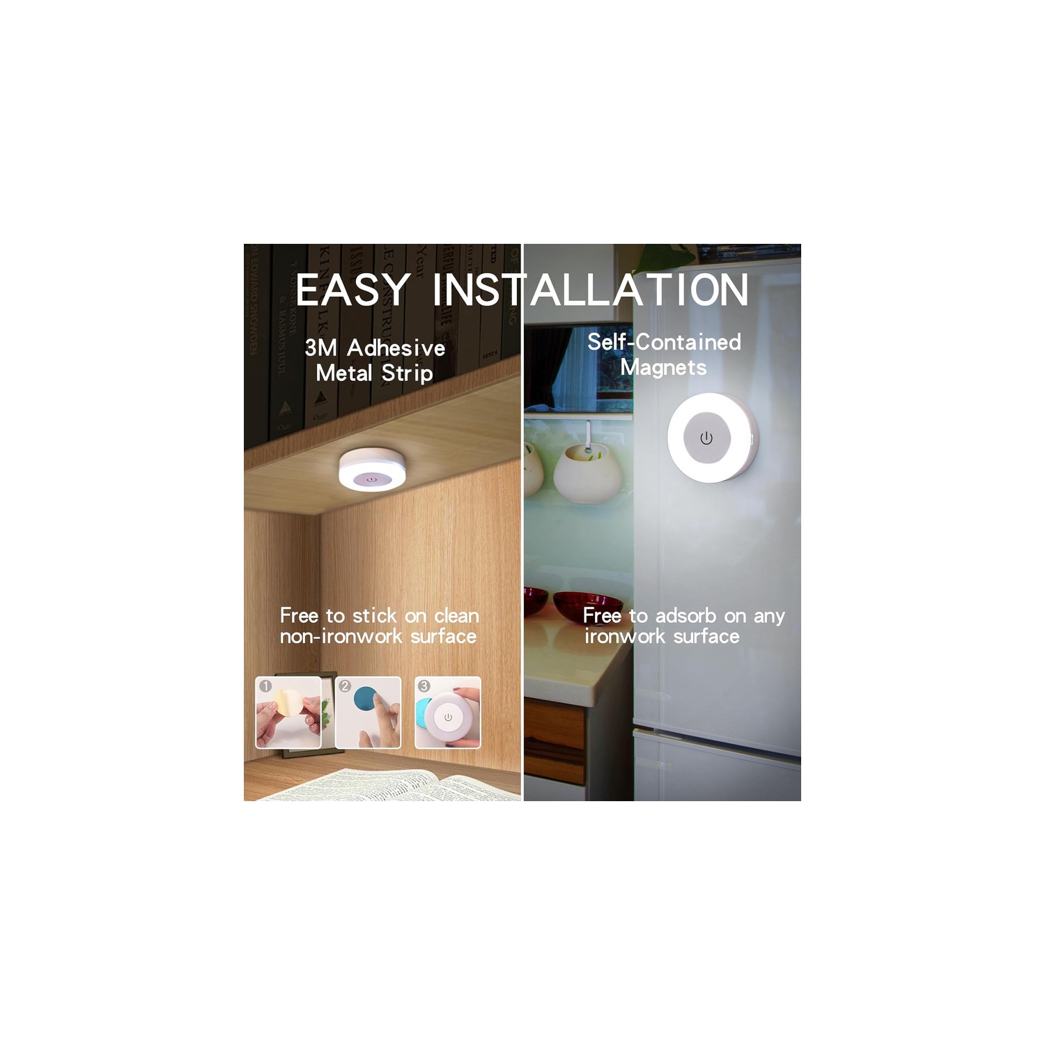 Paquet de 2 : lumières à DEL de nuit brillantes, rondelles de 3 couleurs à intensité réglable, lampe de dérivation rechargeable à piles, lampes