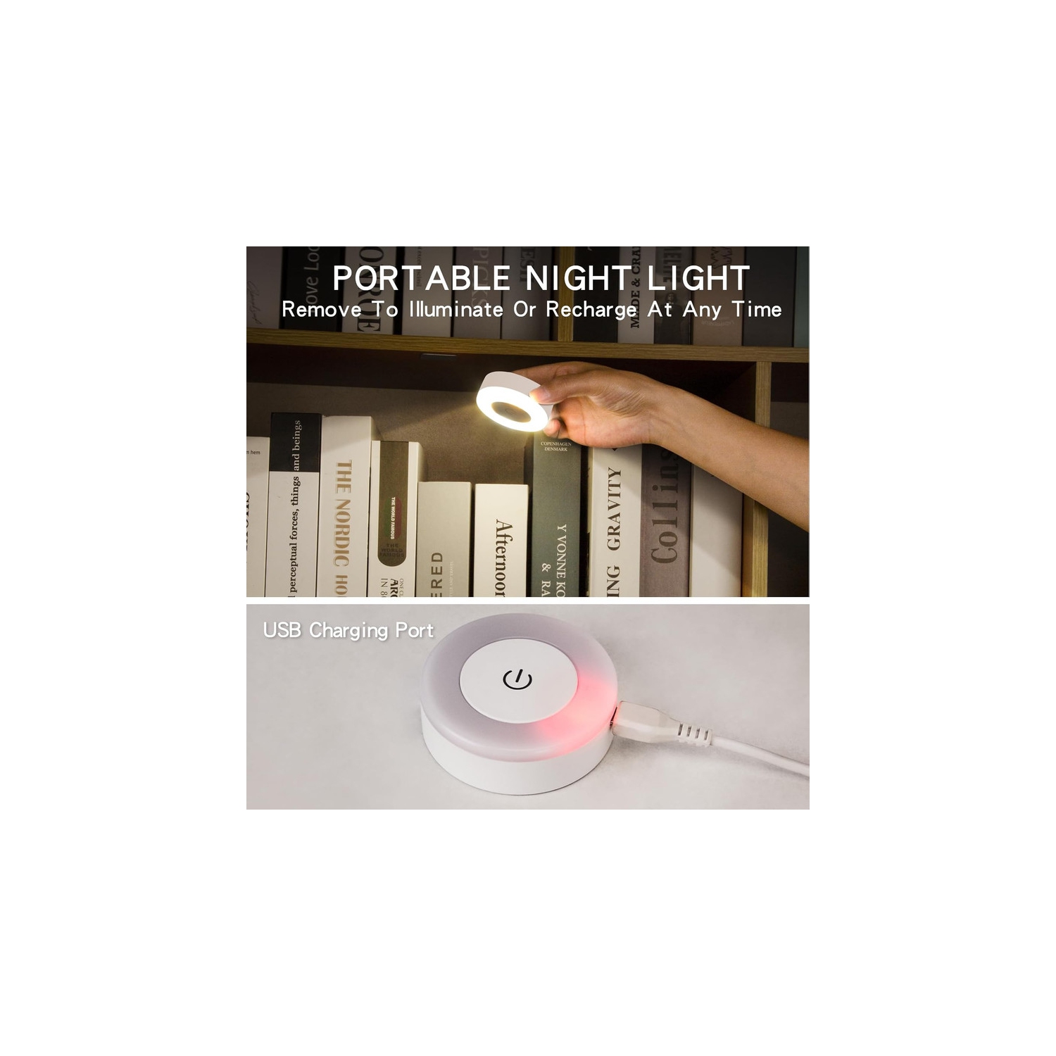 Paquet de 2 : lumières à DEL de nuit brillantes, rondelles de 3 couleurs à intensité réglable, lampe de dérivation rechargeable à piles, lampes