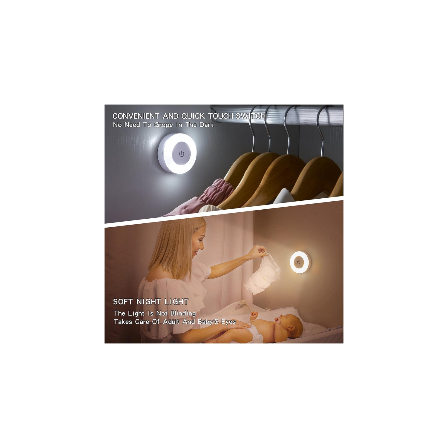 Paquet de 2 : lumières à DEL de nuit brillantes, rondelles de 3 couleurs à intensité réglable, lampe de dérivation rechargeable à piles, lampes