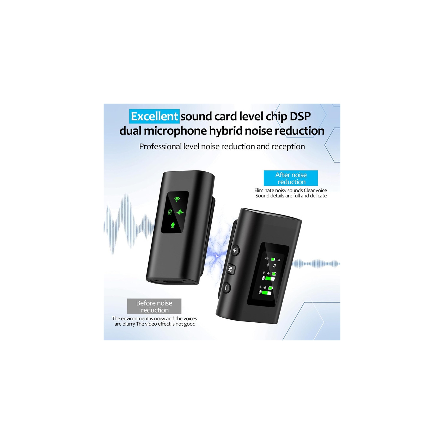 Micro-cravate sans fil 8&nbsp;h 656&nbsp;pi avec réduction du bruit, microphone sans fil compatible PC/iPhone/Android