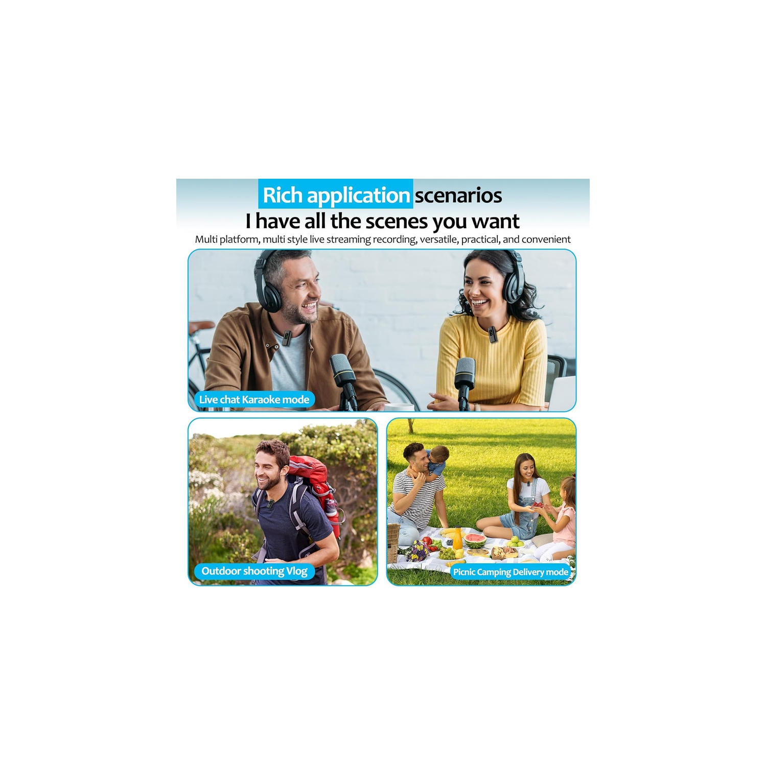 Micro-cravate sans fil 8&nbsp;h 656&nbsp;pi avec réduction du bruit, microphone sans fil compatible PC/iPhone/Android