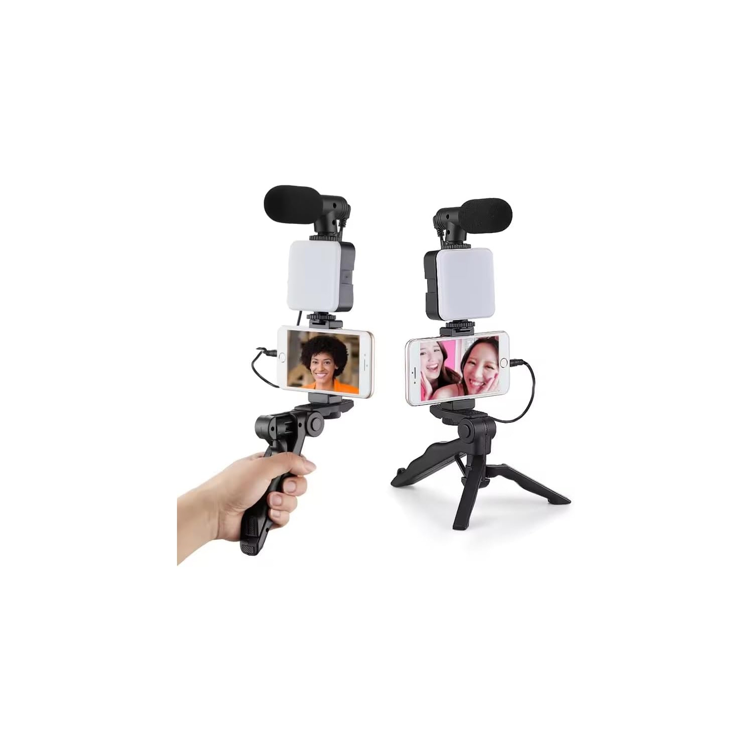 1pc - Compact Vlogging Kit with LED Light and Microphone | Pistol Grip Tripod for Stable Recording | Ideal for YouTube, TikTok Videos | Compatible