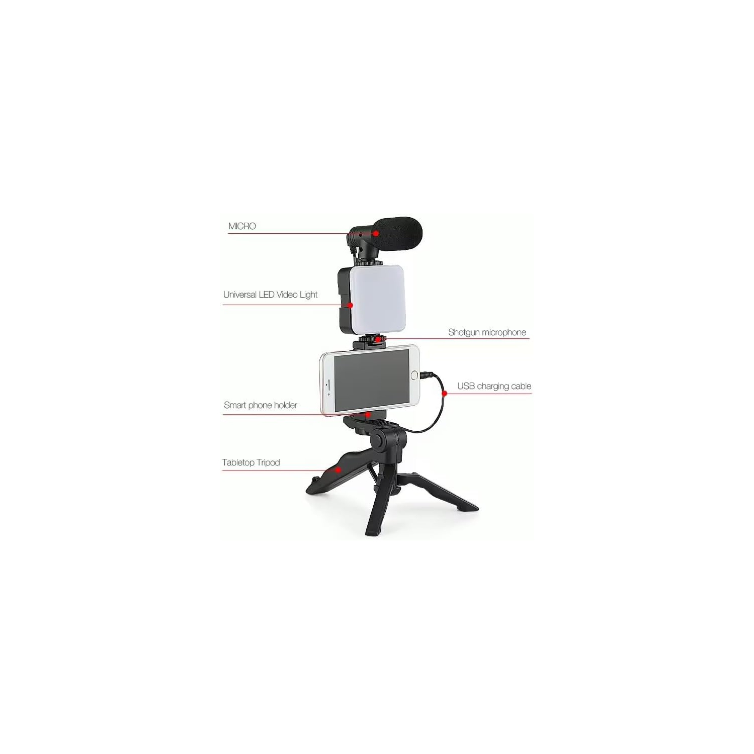 1pc - Compact Vlogging Kit with LED Light and Microphone | Pistol Grip Tripod for Stable Recording | Ideal for YouTube, TikTok Videos | Compatible