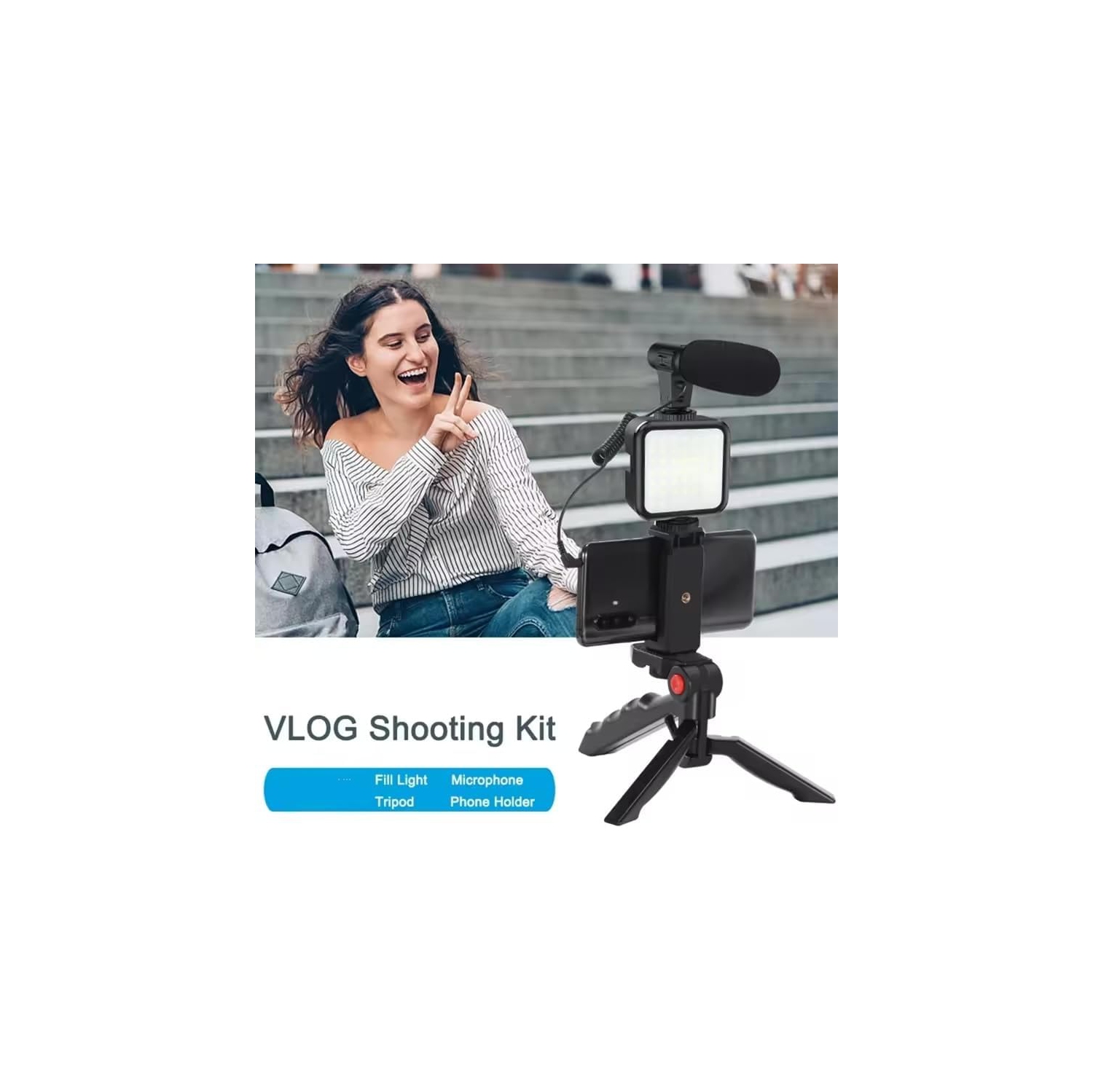 1pc - Compact Vlogging Kit with LED Light and Microphone | Pistol Grip Tripod for Stable Recording | Ideal for YouTube, TikTok Videos | Compatible
