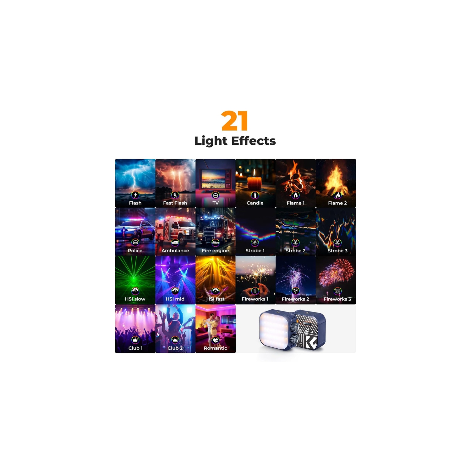 Lampe vidéo RVB Concept, lumière portative pour photographie 360&nbsp;°F avec 21 effets de lumière, lumière 2500K-9900K CRI 96+ DEL pour studio