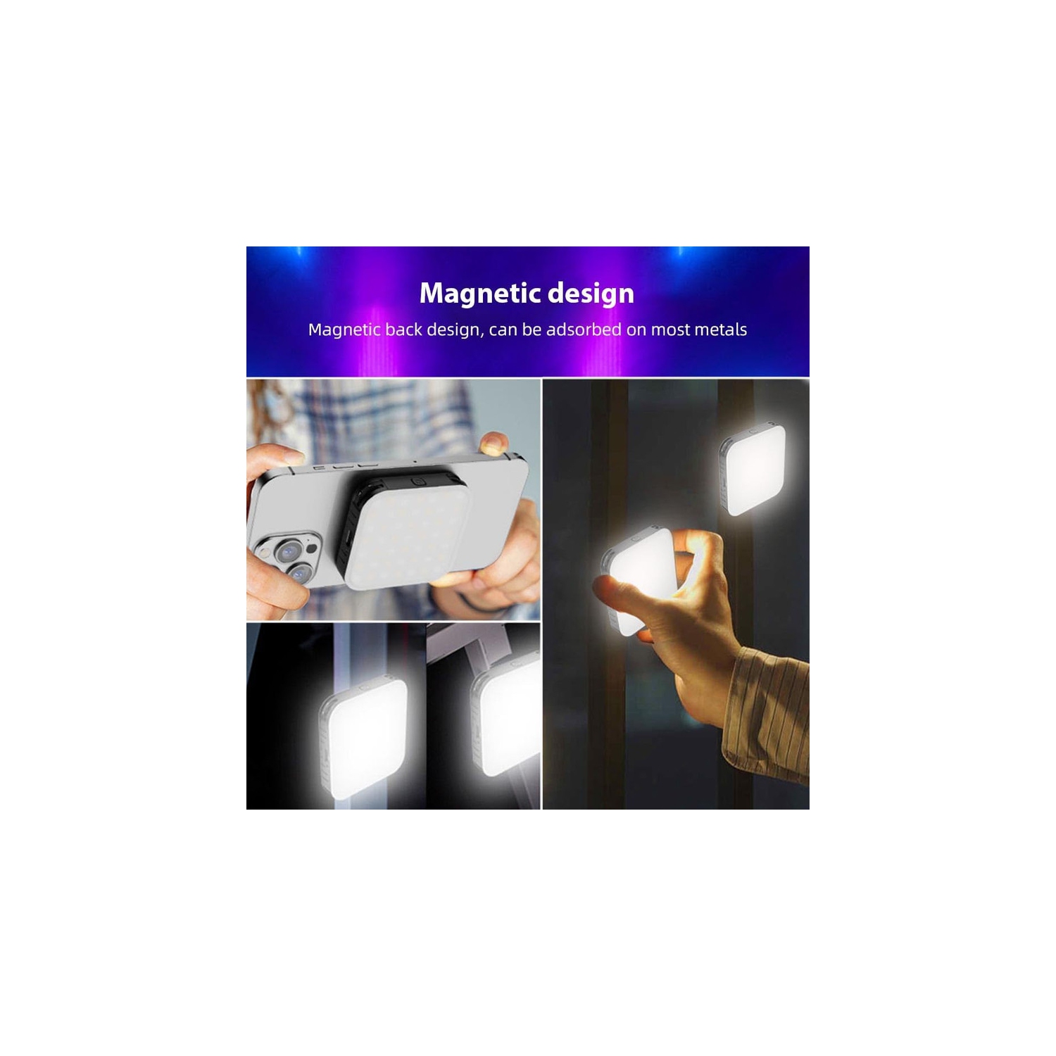 Lampe de conférence vidéo RVB de poche magnétique 2500K à 9000K avec intensité réglable 20 effets d'éclairage