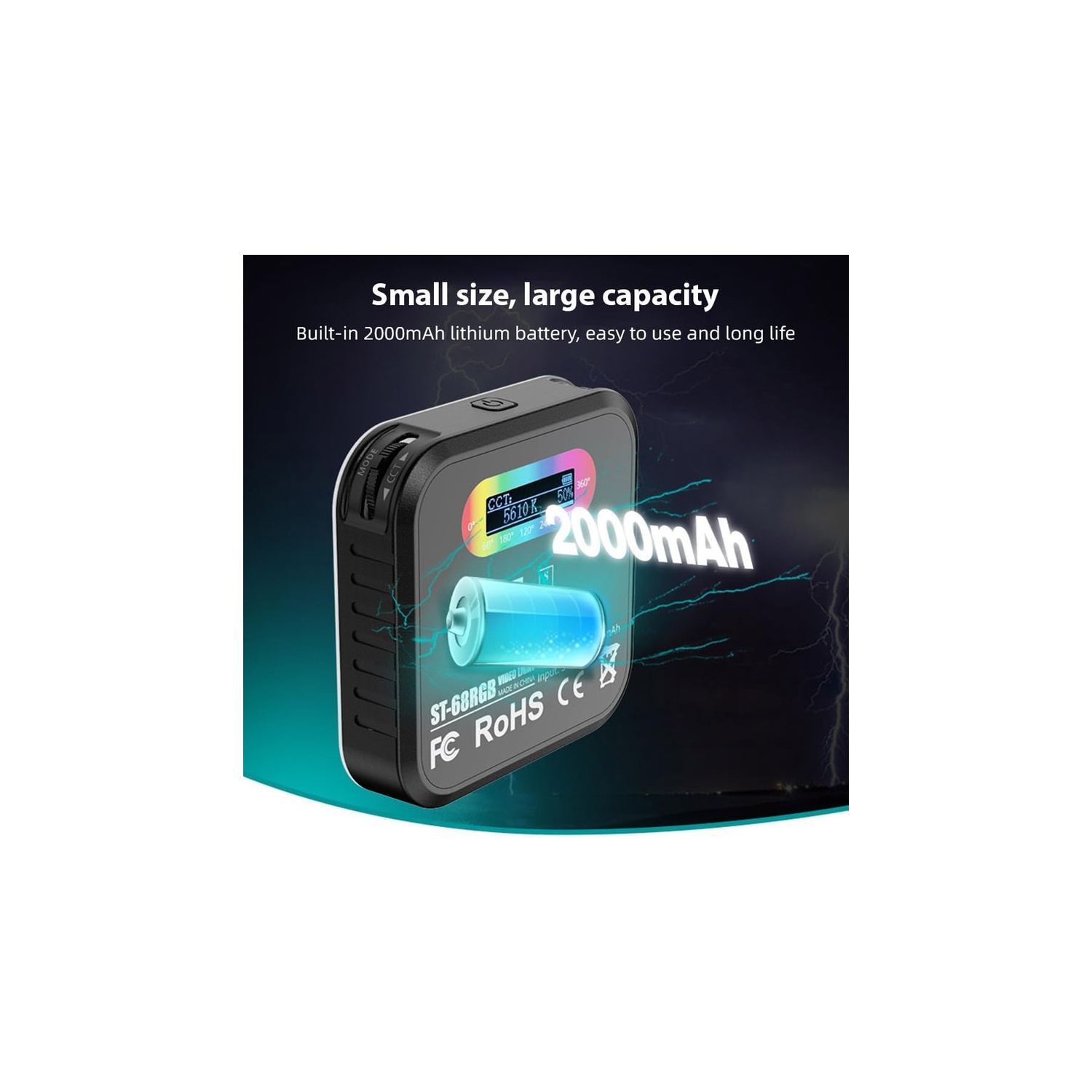 Lampe de conférence vidéo RVB de poche magnétique 2500K à 9000K avec intensité réglable 20 effets d'éclairage