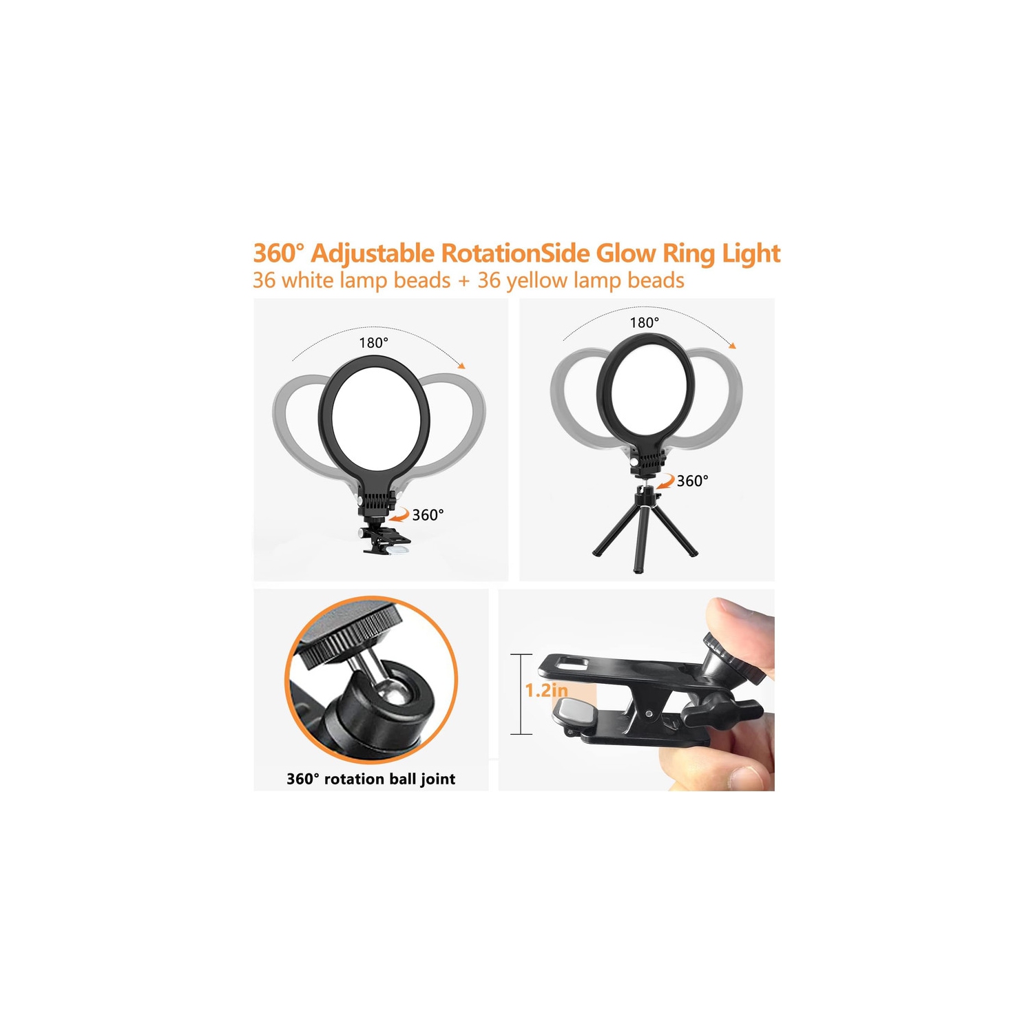 72 LED Ring Light for Laptop, Video Conference Lighting Kit 3000k-6500K Dimmable Selfie Ring Light，6" Ring Light with Clip and Tripod