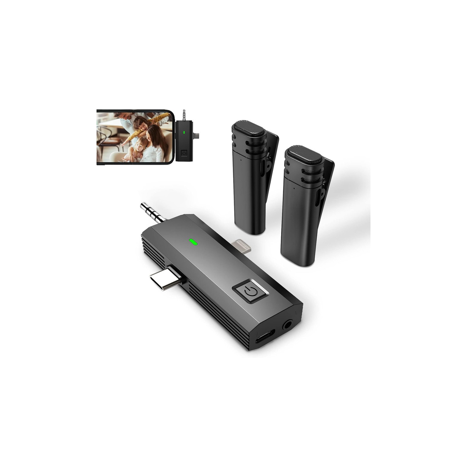 Micro-cravate sans fil pour iPhone&nbsp;: Microphone à pince double pour téléphone Android Appareil photo iPad Enregistrement vidéo Mini