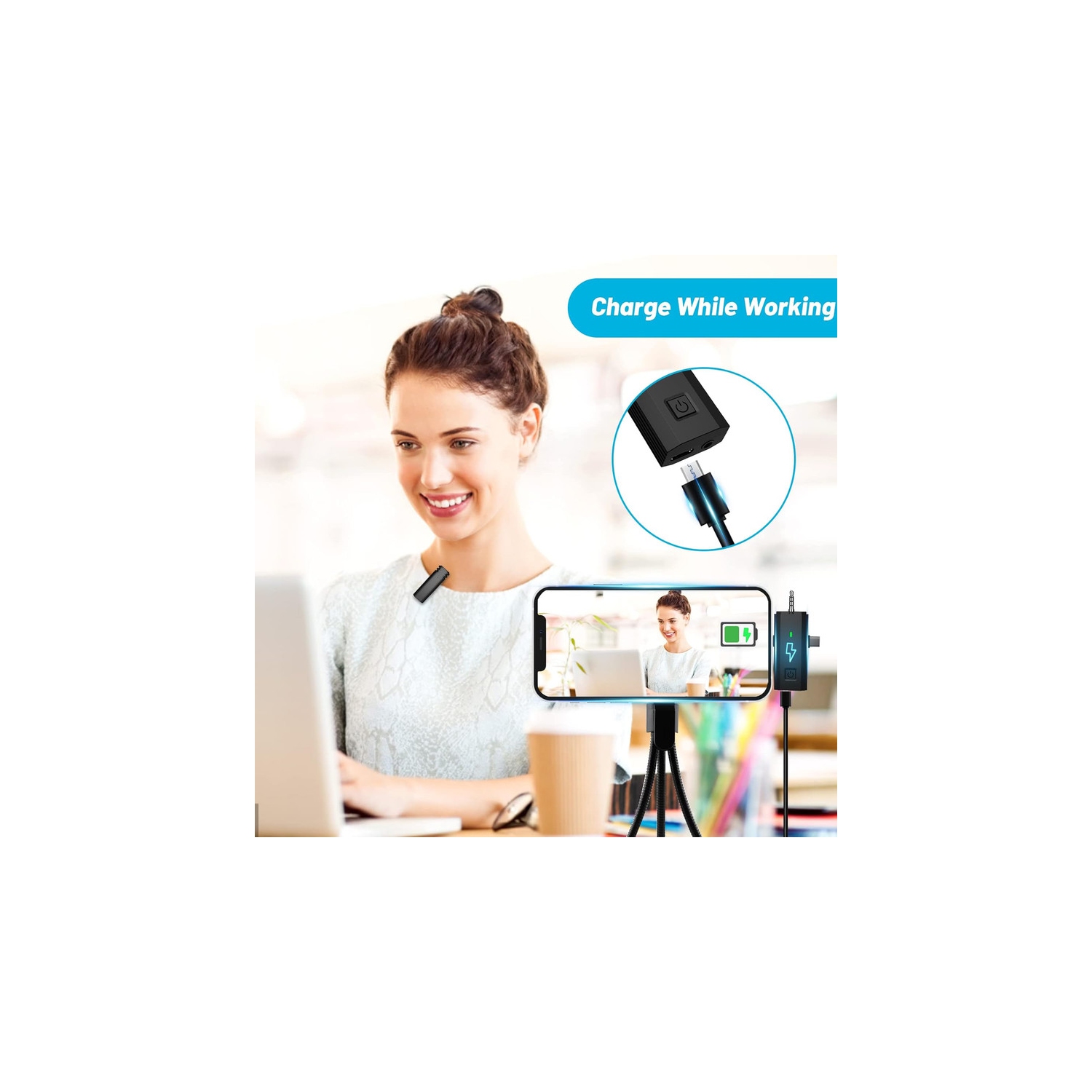 Micro-cravate sans fil pour iPhone : Microphone à pince double pour téléphone Android Appareil photo iPad Enregistrement vidéo Mini