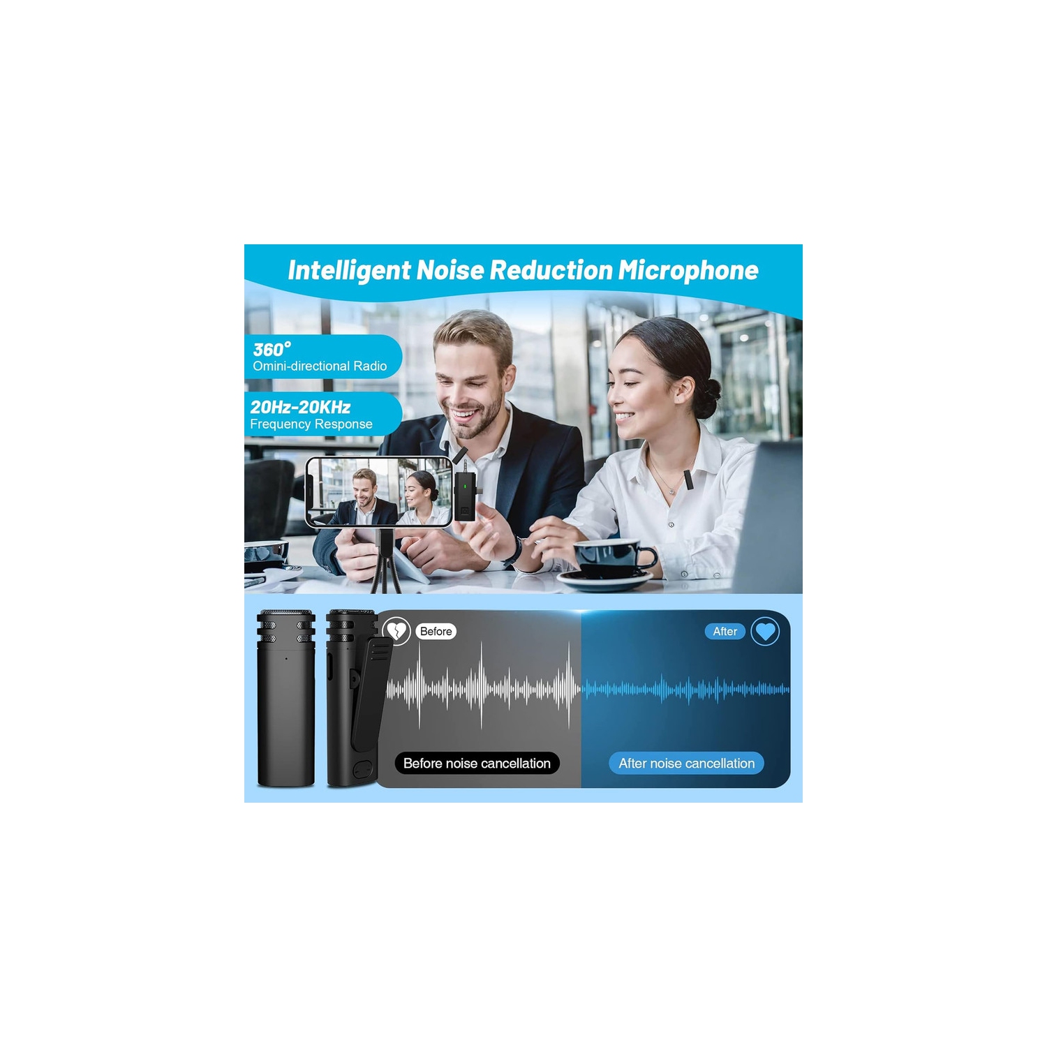 Micro-cravate sans fil pour iPhone : Microphone à pince double pour téléphone Android Appareil photo iPad Enregistrement vidéo Mini