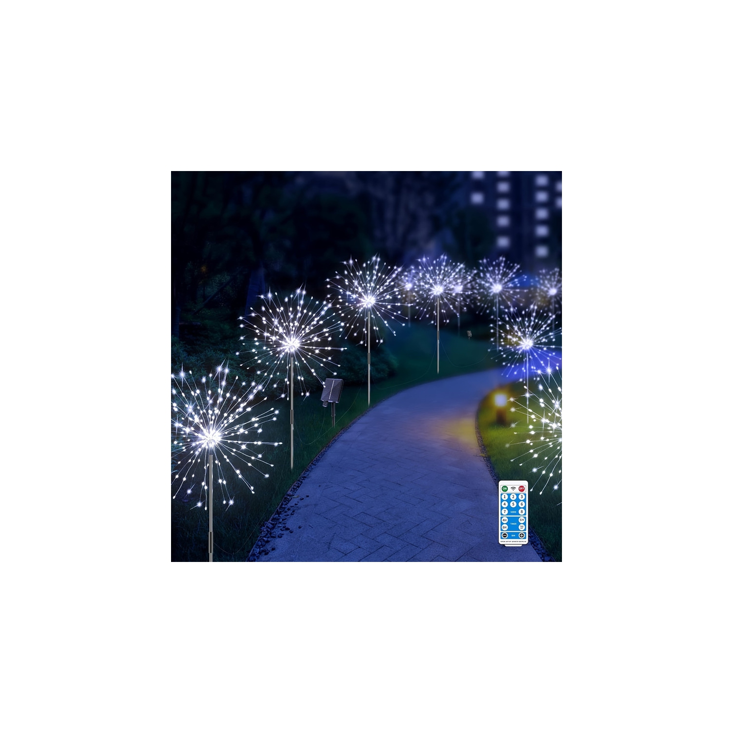 6 Pack Solar Firework Lights, 120 LED USB C Charging Lights 8 Lighting Modes Remote Control, 4 Brightness DIY Starburst Firework Lamp For Path