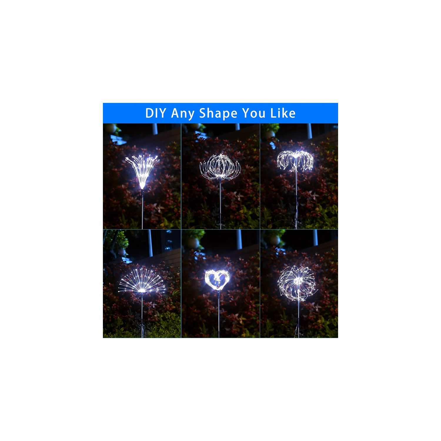 6 Pack Solar Firework Lights, 120 LED USB C Charging Lights 8 Lighting Modes Remote Control, 4 Brightness DIY Starburst Firework Lamp For Path