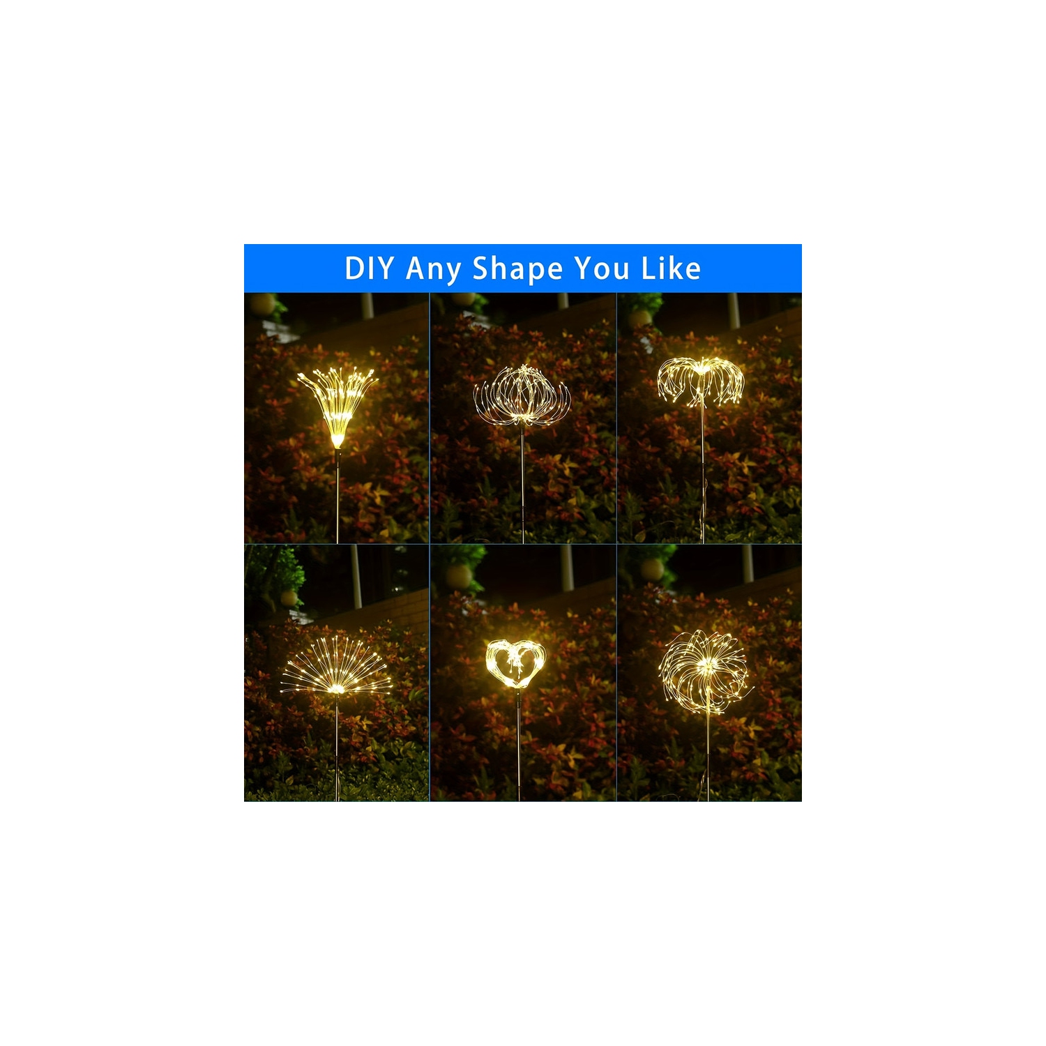 6 Pack Solar Firework Lights, 120 LED USB C Charging Lights 8 Lighting Modes Remote Control, 4 Brightness DIY Starburst Firework Lamp For Path