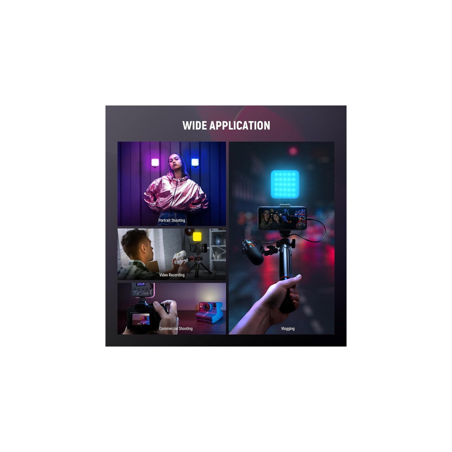 RGB62 Magnetic RGB Video Light with Upgraded APP Control, 360° Full Color LED Camera Light with 3 Cold Shoes CRI97+ 2500K-8500K 17 Scenes 2000mAh