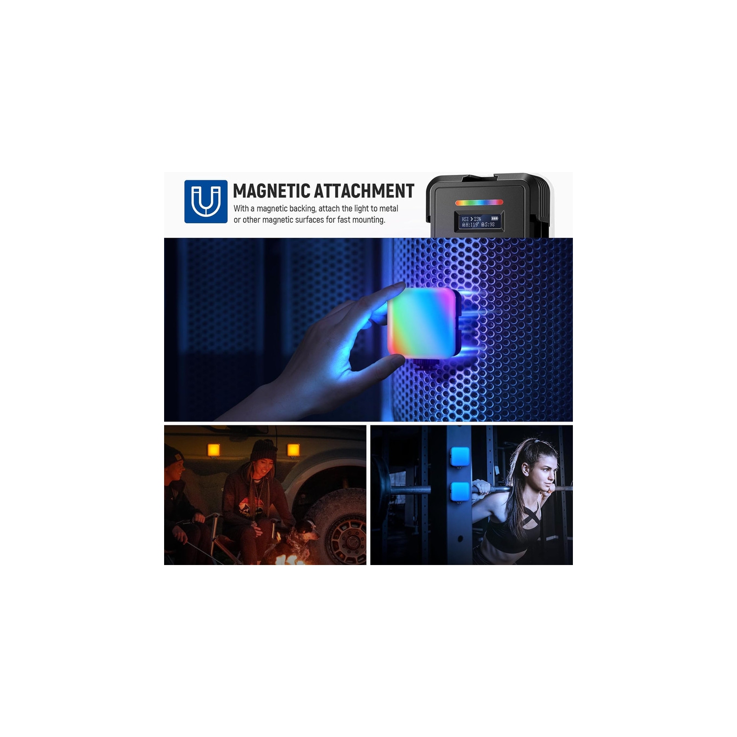 RGB62 Magnetic RGB Video Light with Upgraded APP Control, 360° Full Color LED Camera Light with 3 Cold Shoes CRI97+ 2500K-8500K 17 Scenes 2000mAh