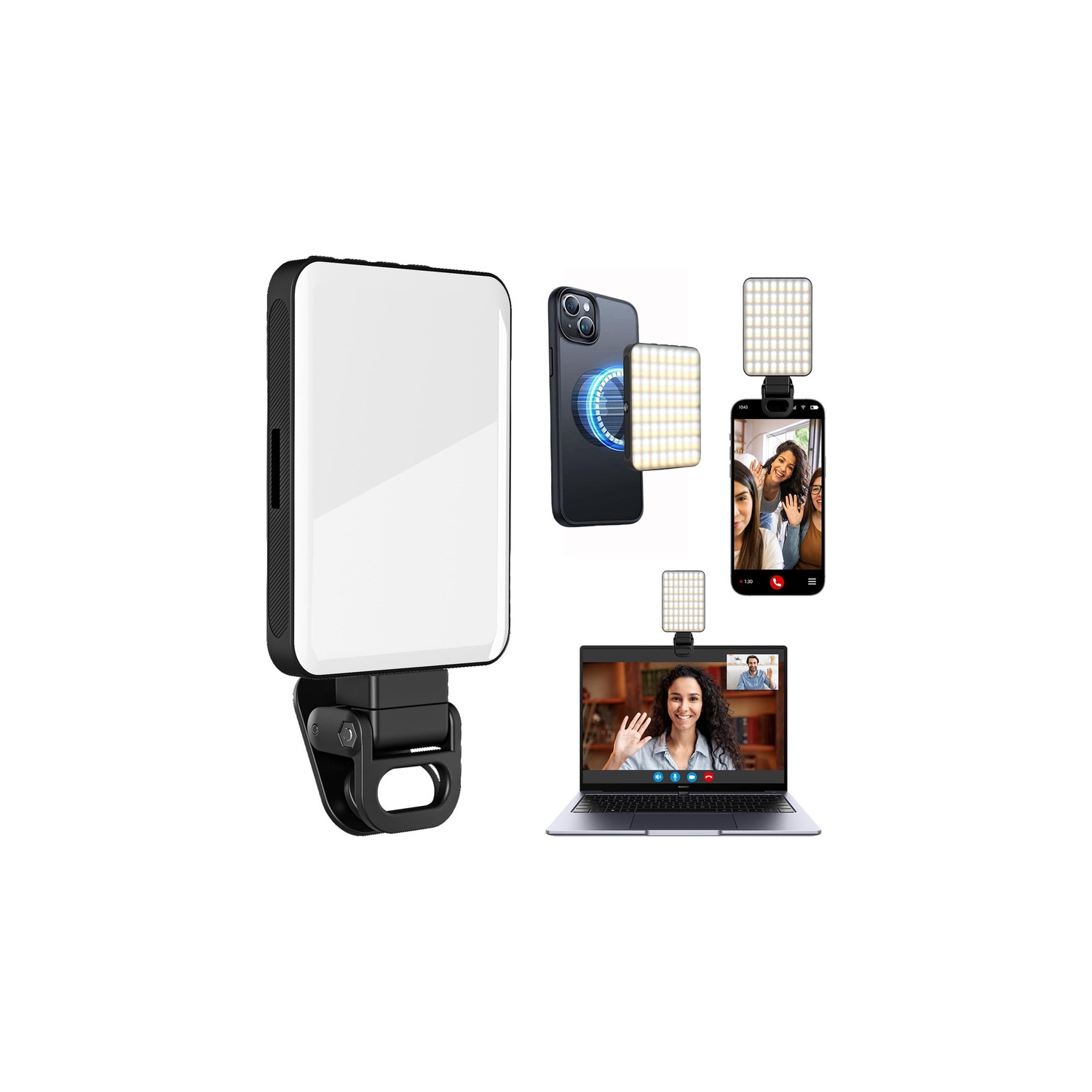 Lampe à égoportrait magnétique – Lampe à égoportrait pour téléphone cellulaire, lampe vidéo miniature rechargeable USB pour