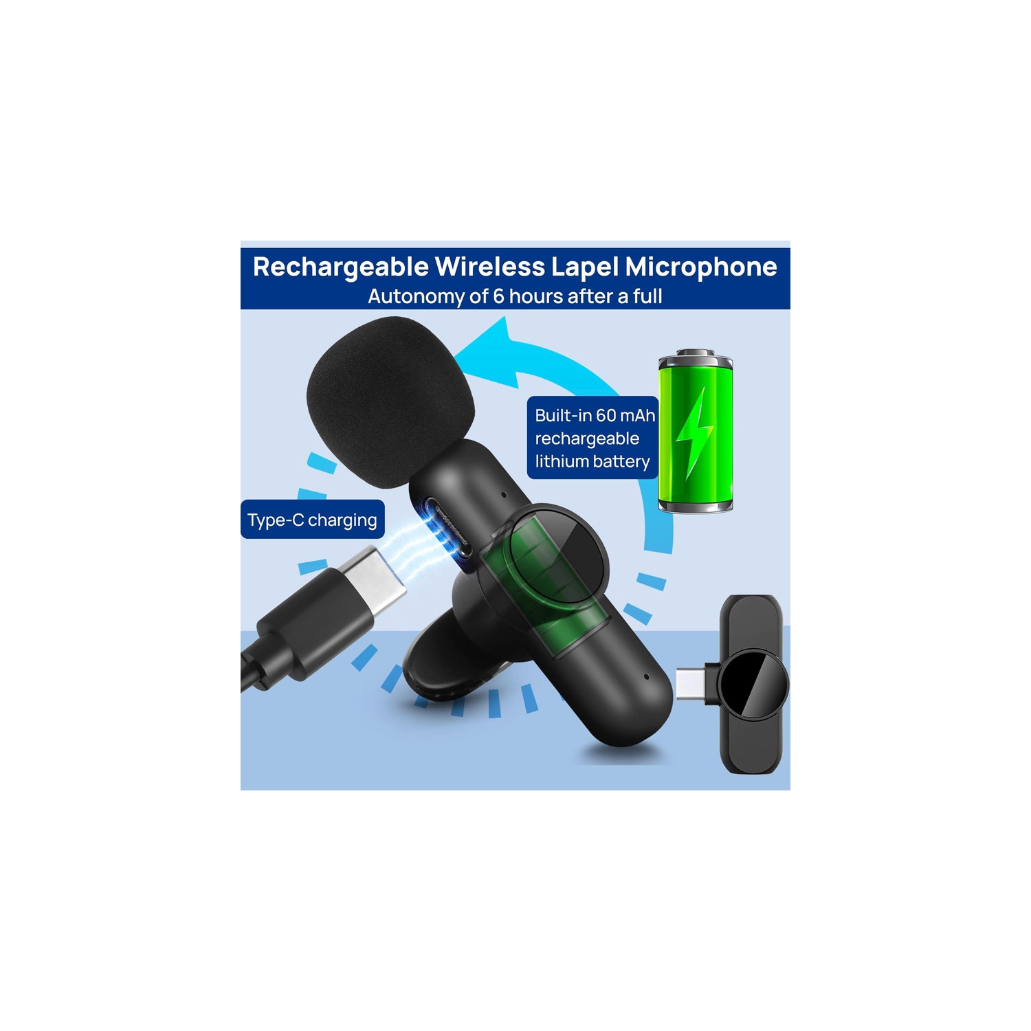 Micro-cravate sans fil, 2 mini microphone compatible avec iPhone/iPad/Android/PC, micro-cravate prêt à l'emploi