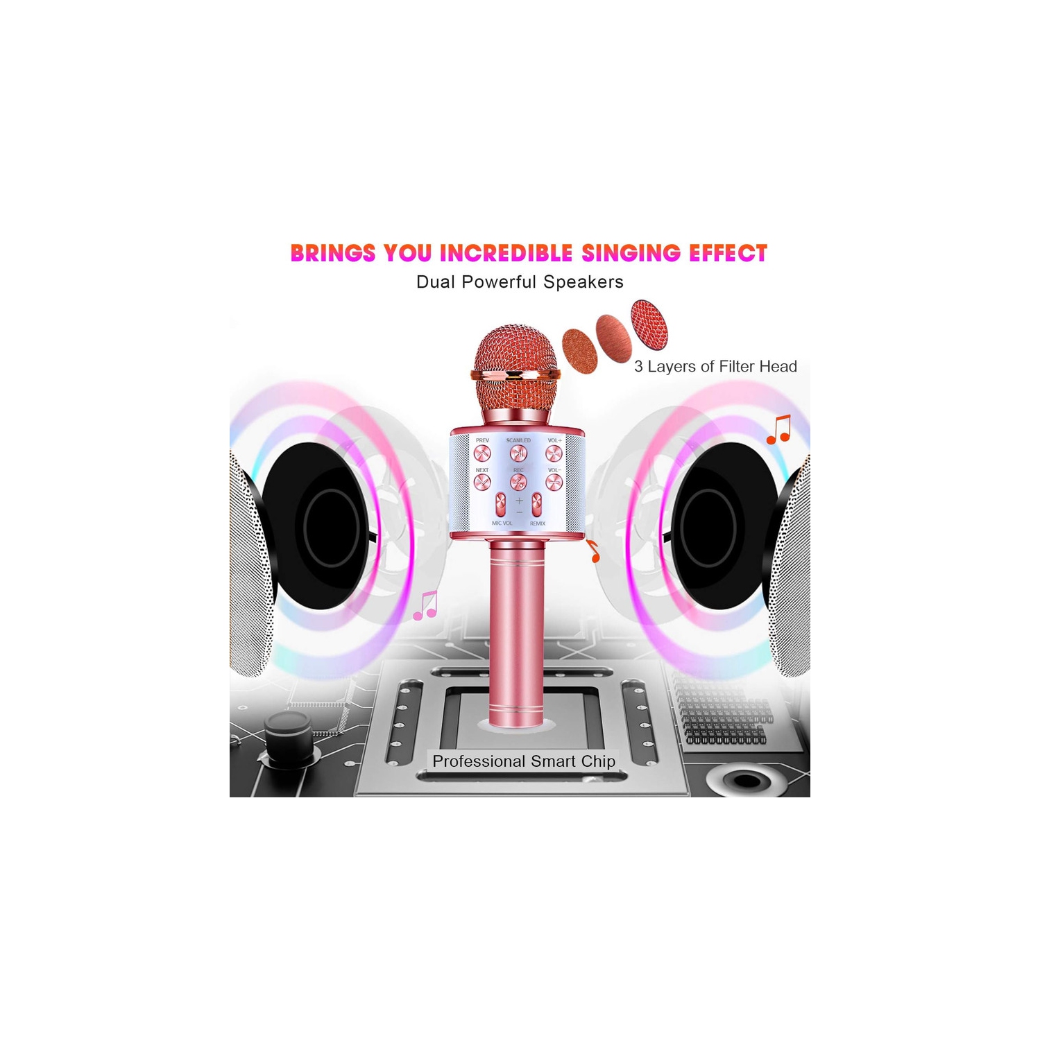 4 in 1 Handheld Karaoke Microphone, Portable Karaoke System with Speaker, Karaoke Machine Home KTV Player with Record Function for Android & iOS