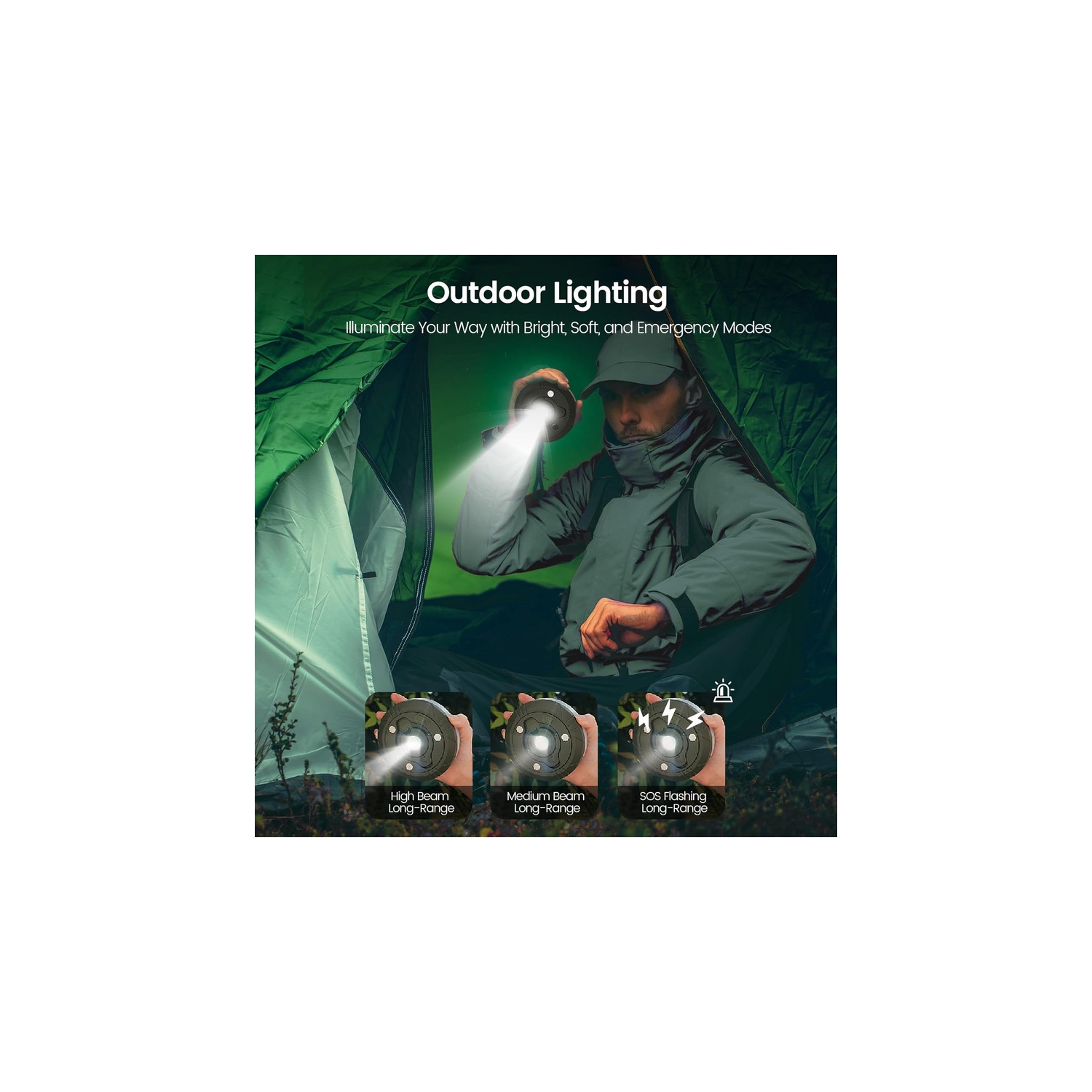 Guirlande de lumières de camping, lanterne de camping rechargeable 2-en-1 avec 8 modes réglables 2000&nbsp;mAh Dure jusqu'à 12&nbsp;h portative