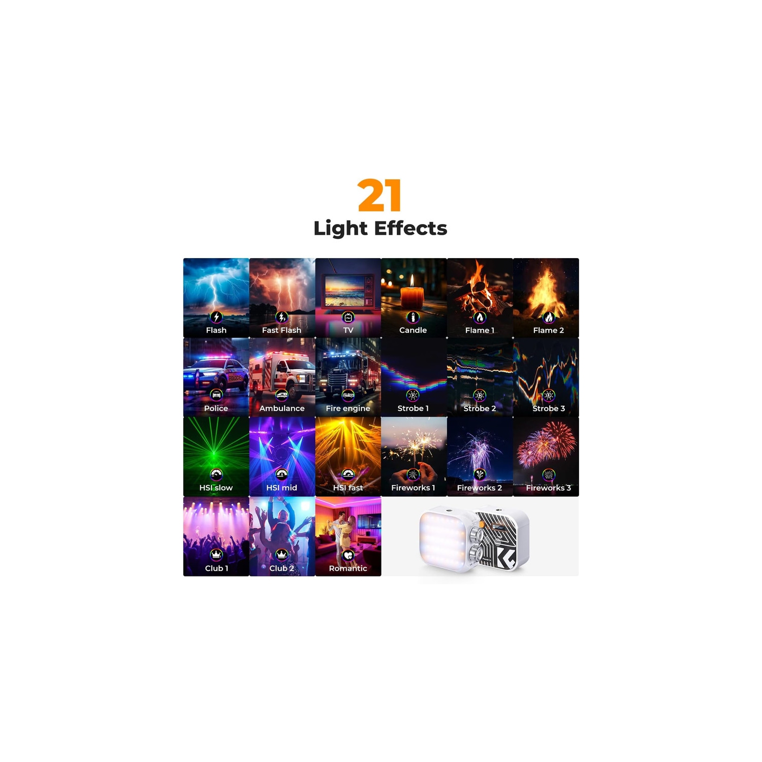 Lampe vidéo RVB Concept, lumière portative pour photographie 360&nbsp;°F avec 21 effets de lumière, lumière 2500K-9900K CRI 96+ LED pour appareil