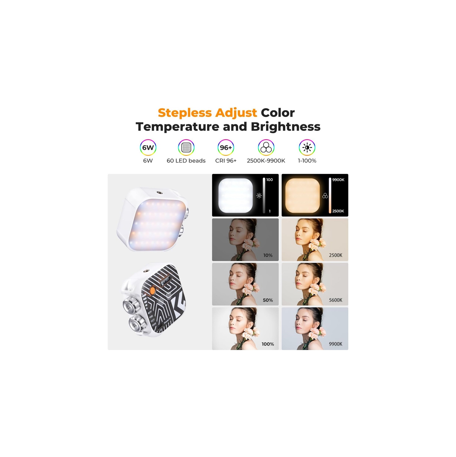 Lampe vidéo RVB Concept, lumière portative pour photographie 360&nbsp;°F avec 21 effets de lumière, lumière 2500K-9900K CRI 96+ LED pour appareil