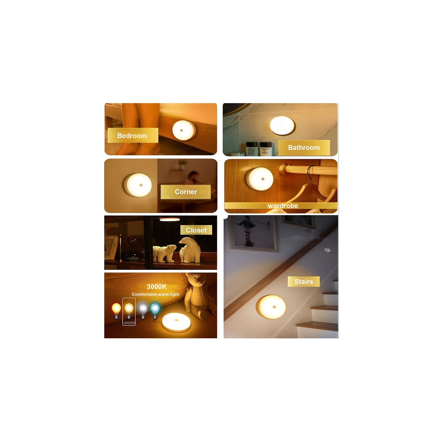 Motion sensor night light, USB charging path night light, 8 LED motion detection warm light stick, suitable