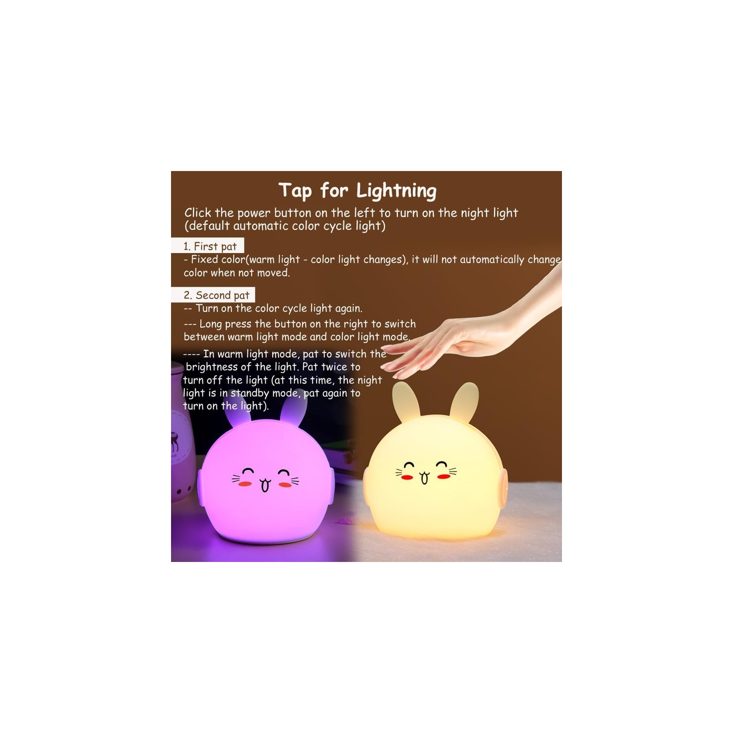 Night Light for Kids Cute Bunny Lamp with 9 Colors Changing & Dimming Function, Rechargeable Silicone Nursery Animal Night Lamp for Baby and Toddler,