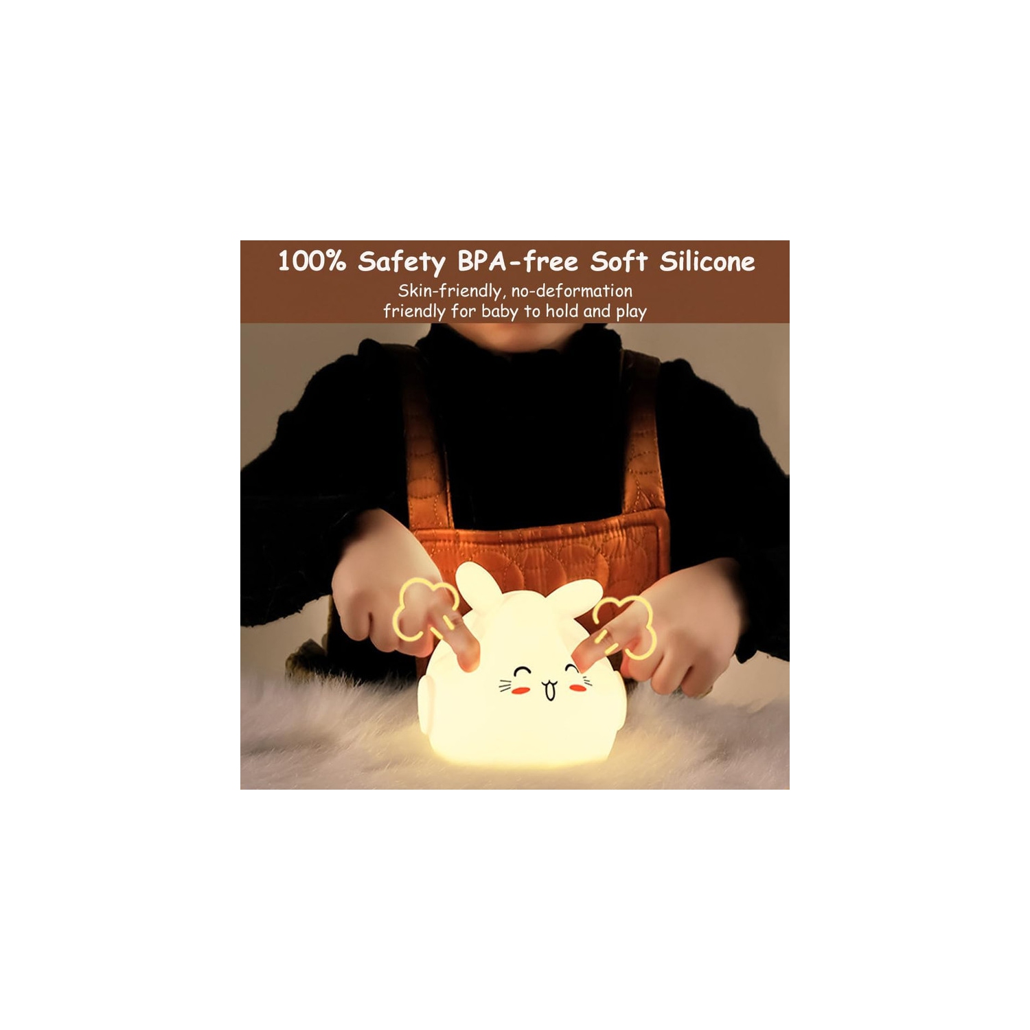 Night Light for Kids Cute Bunny Lamp with 9 Colors Changing & Dimming Function, Rechargeable Silicone Nursery Animal Night Lamp for Baby and Toddler,