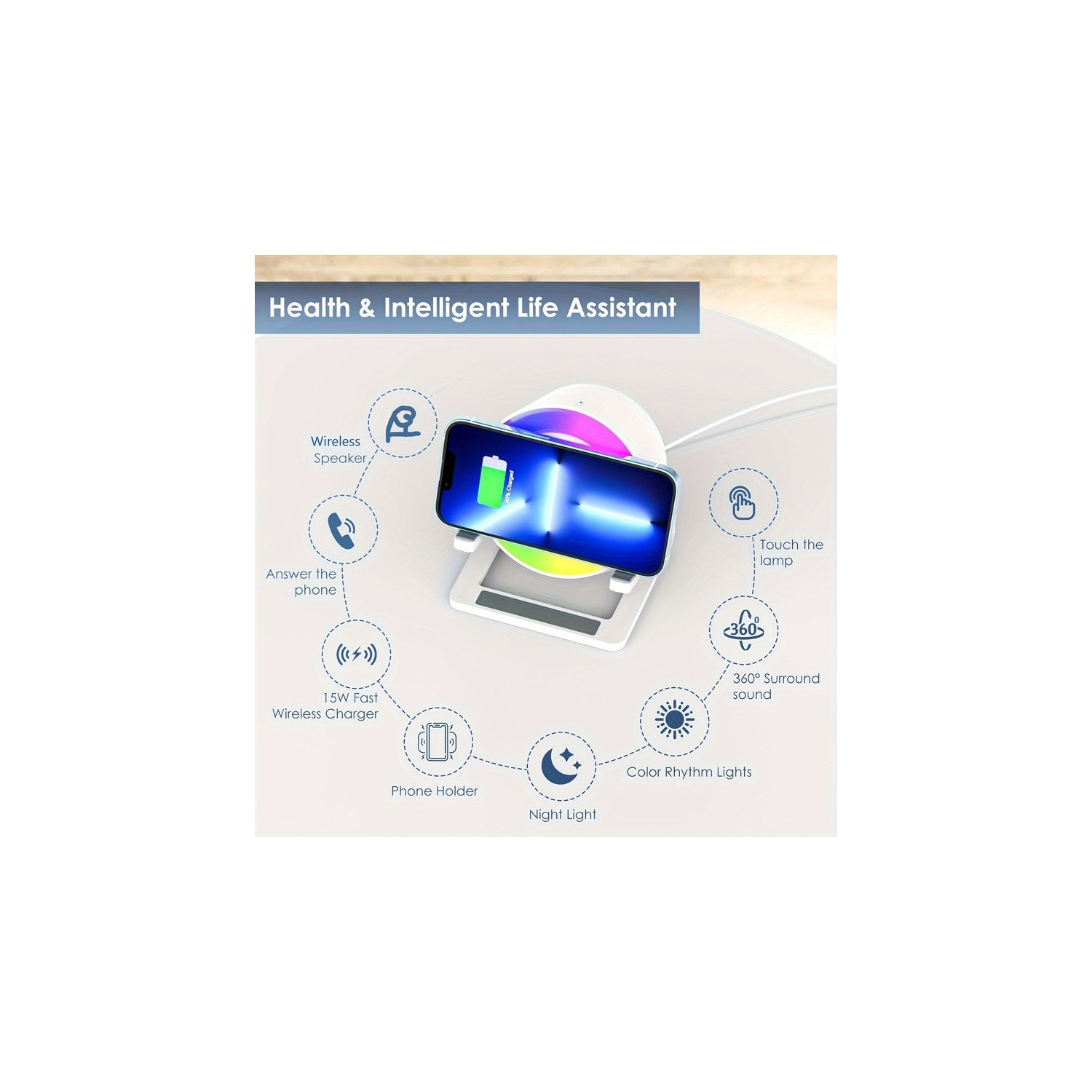 15 W Wireless Charger With Wireless Speaker And Night Light Induction Wireless Chargers With 5 RGB Light Modes Touch Dimmable Bedside Lamp Gifts For