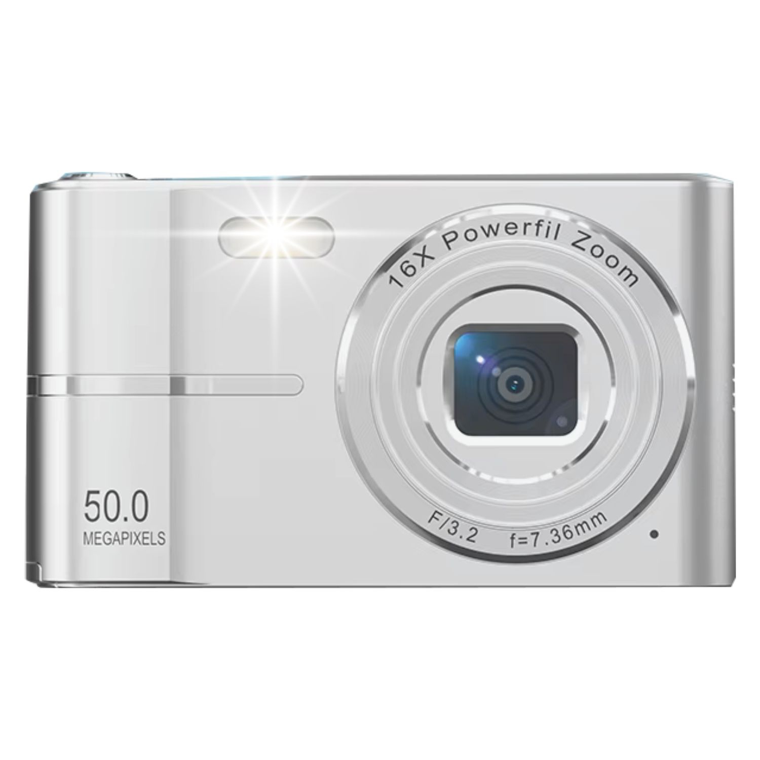 Compact HD Digital Camera (SILVER) 50MP 16X Zoom HD 1080P Point and Shoot Camera 32GB Memory Card, Fun Camera for Boys Girls Kids Students Beginners Birthday and Holiday Gift