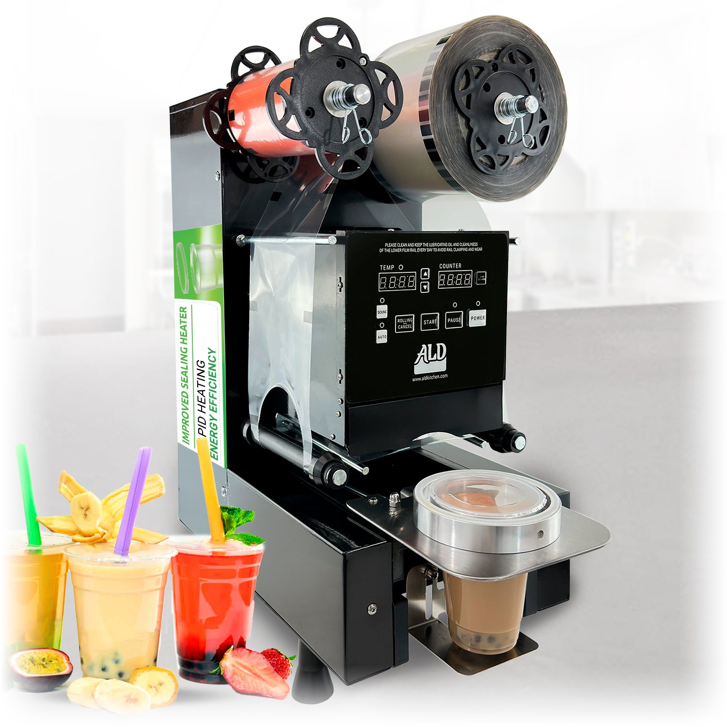 A-WJCS01 Fully Automatic Boba Cup Sealing Machine | Commercial Grade | Up to 650 Cups per Hour | Fits 90 -95 mm Diameter Cups | 110V