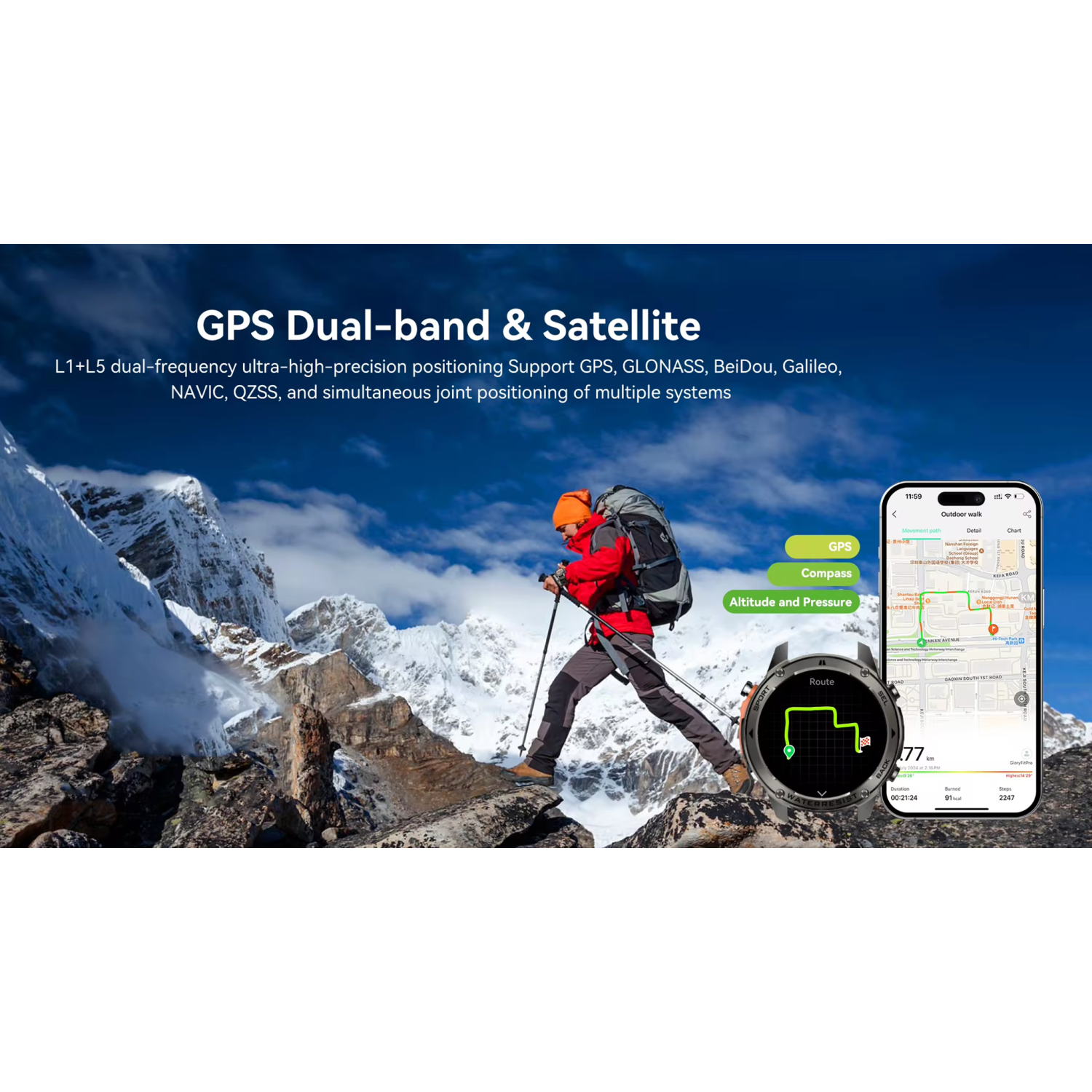 ISPEKTRUM Atlas GPS Smart Watch for Men 1.6" HD Display BT Call & Text Waterproof Sports Mode Pedometer Fitness Tracker smartwatch for Android iOS