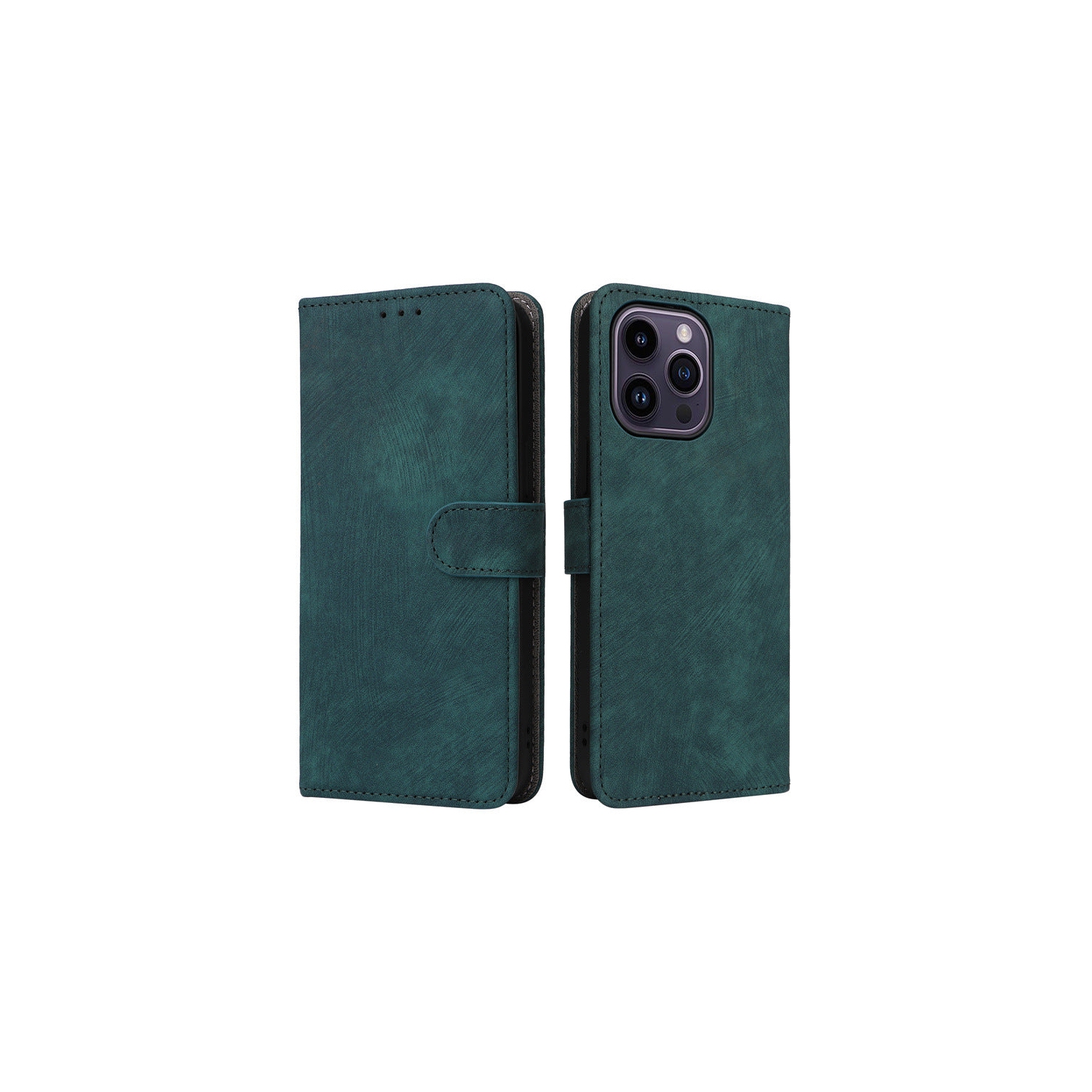 Étui portefeuille en suède vert forêt de PANDACO pour iPhone 16 Pro