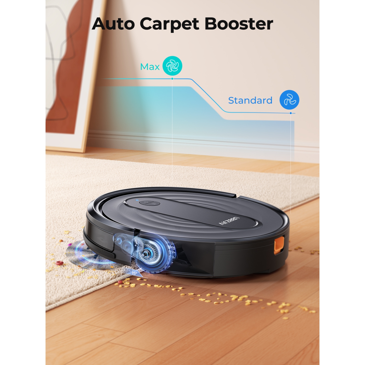 Aspirateur robot Airzeen, aspiration puissante avec application 3000Pa/commande par Alexa Nettoyage programmé Aspirateur robot auto-recharge pour la