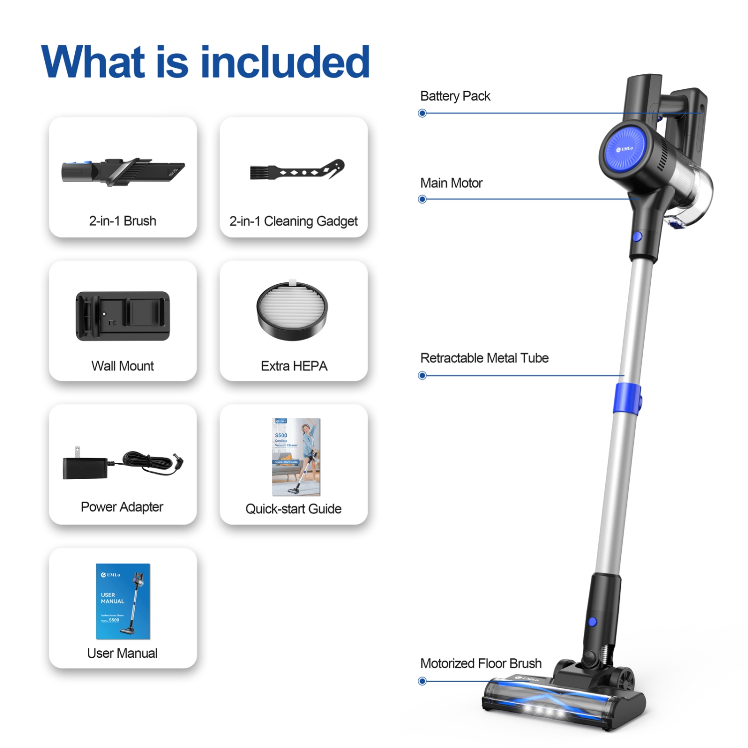 S500 Cordless Vacuum Cleaners 45Kpa Brushless Motor 6 in 1 Lightweight Battery up to 40mins Runtime Rechargeable Vacuums for Home, Vacuum Cleaners