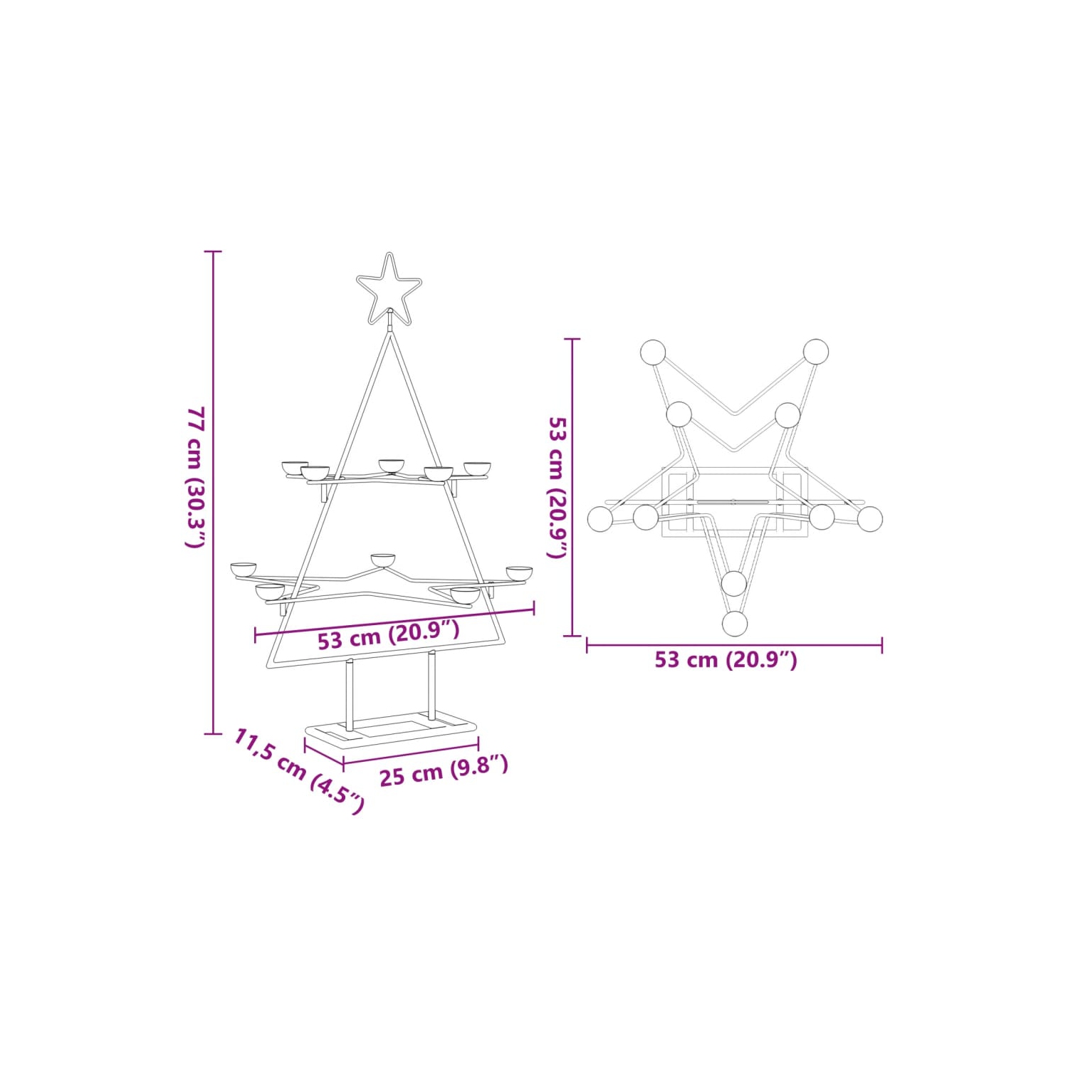 vidaXL Metal Christmas Tree for Decoration Black 75 cm