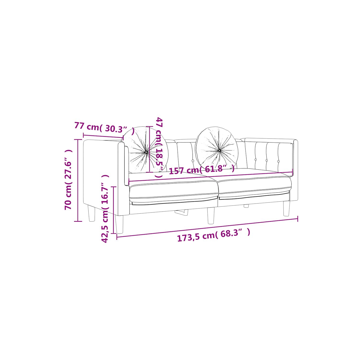 Canapé vidaXL avec coussins 2 places en velours gris foncé