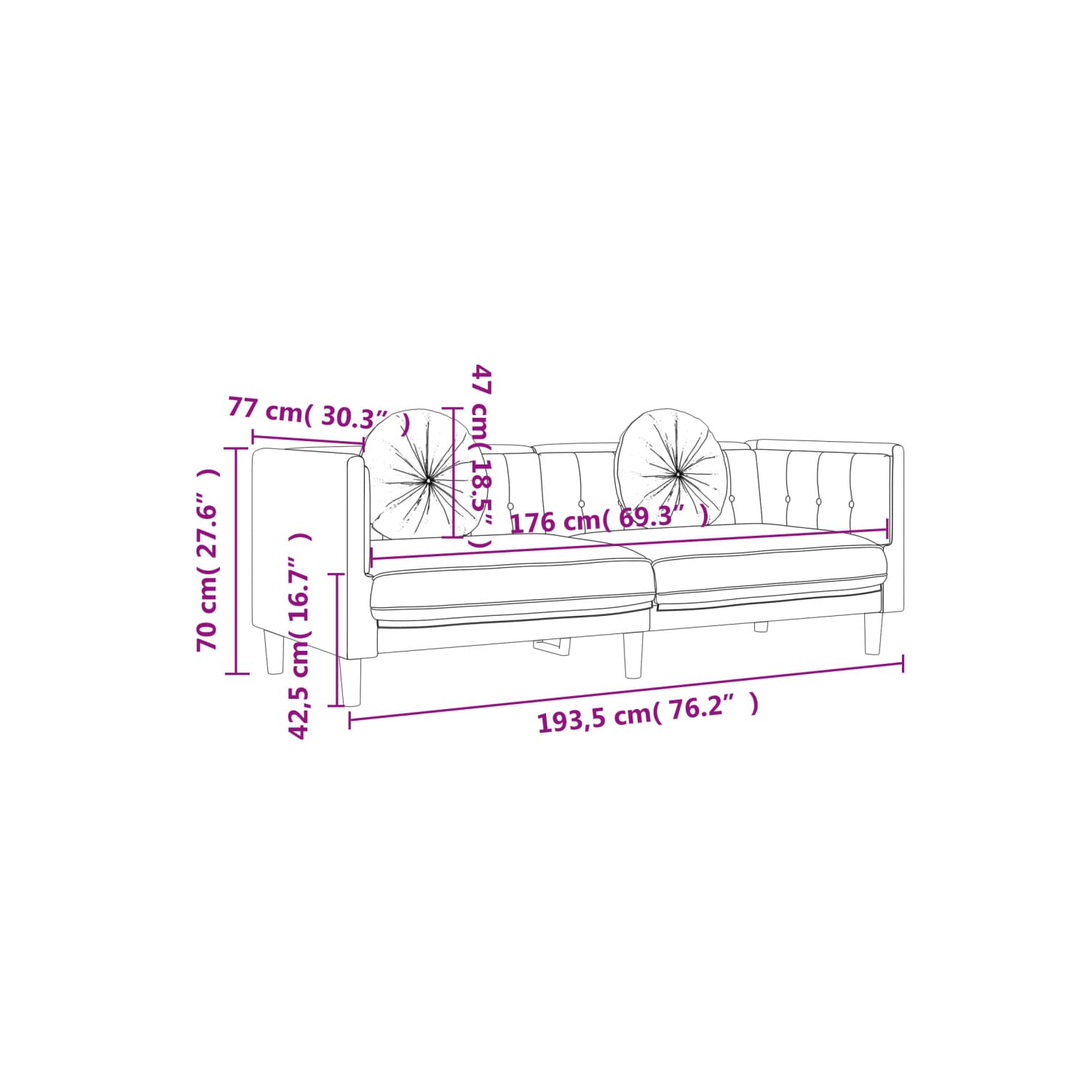 Canapé vidaXL avec coussins 3 places en velours gris foncé