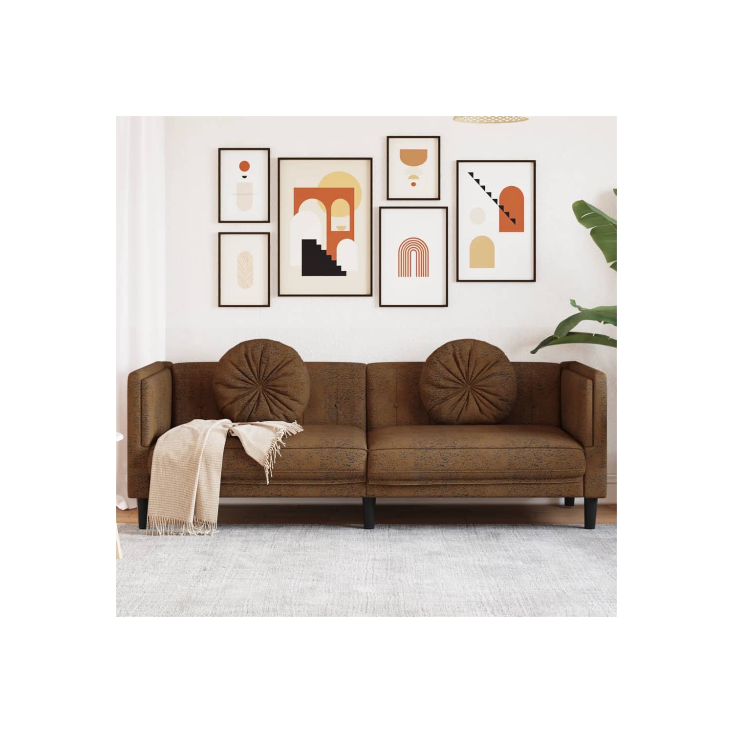 Canapé vidaXL avec coussins 3 places en similicuir de suède brun