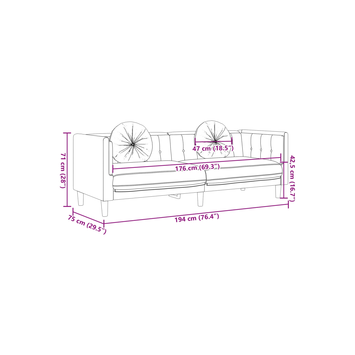 Canapé vidaXL avec coussins 3 places en similicuir de suède brun