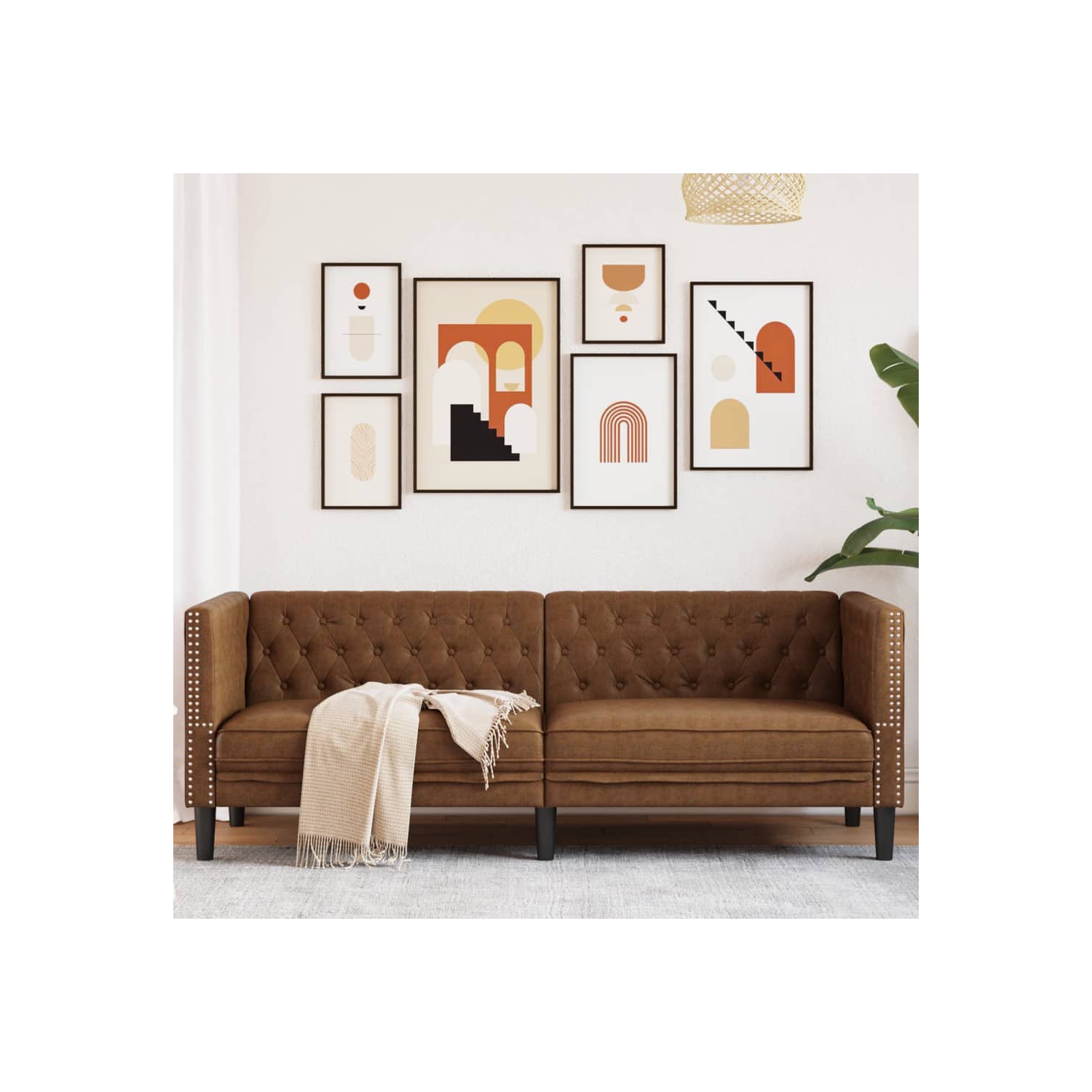 Canapé 3 places Chesterfield vidaXL en similicuir de suède brun