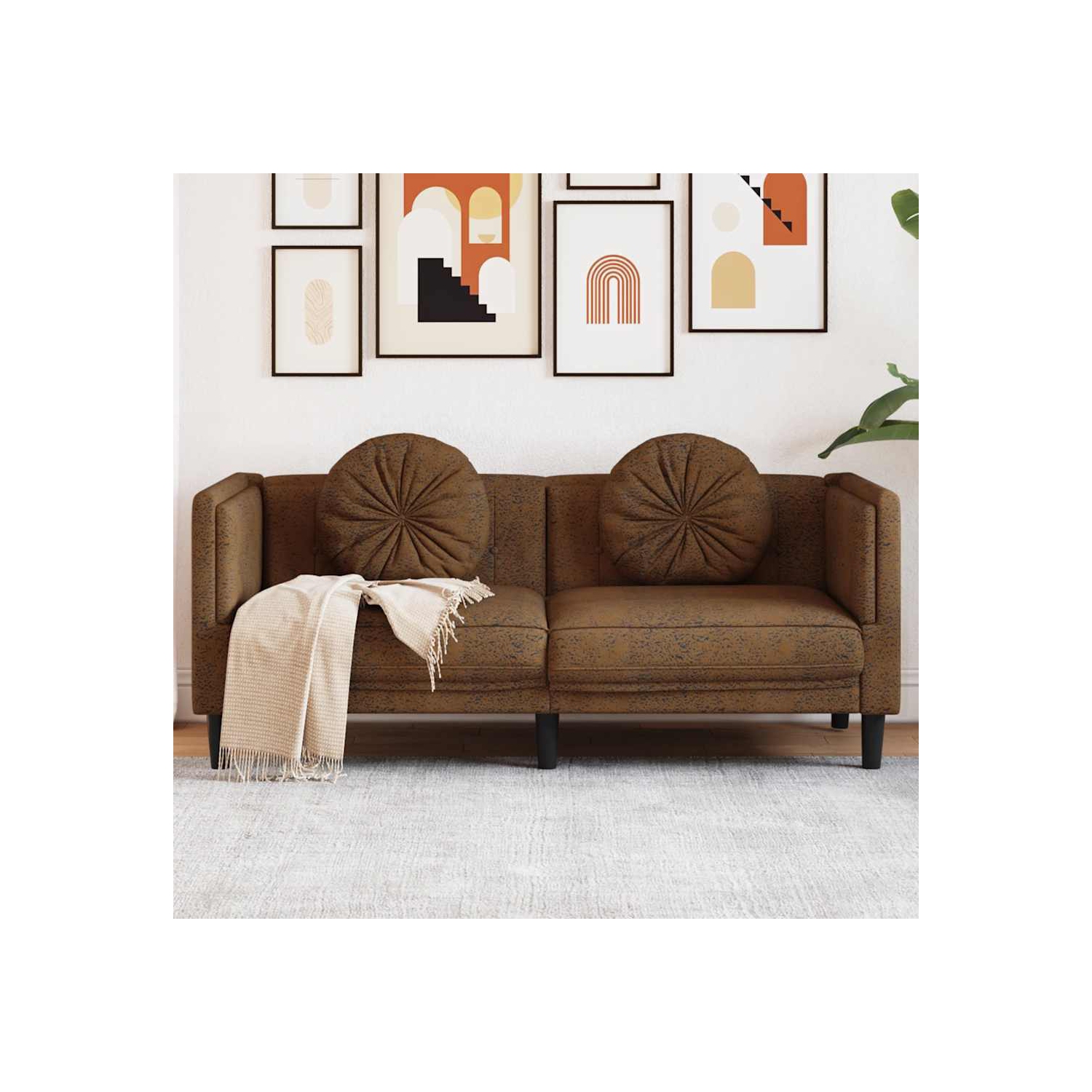 Canapé vidaXL avec coussins 2 places en similicuir de suède brun