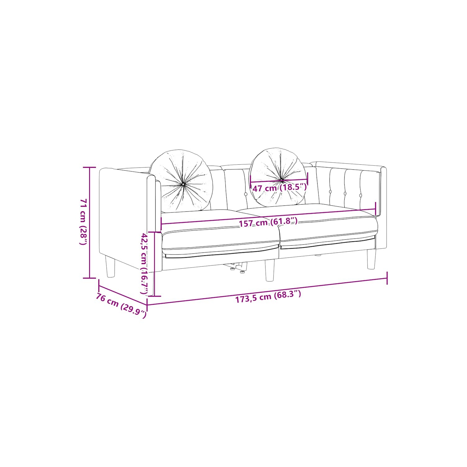 Canapé vidaXL avec coussins 2 places en similicuir de suède brun
