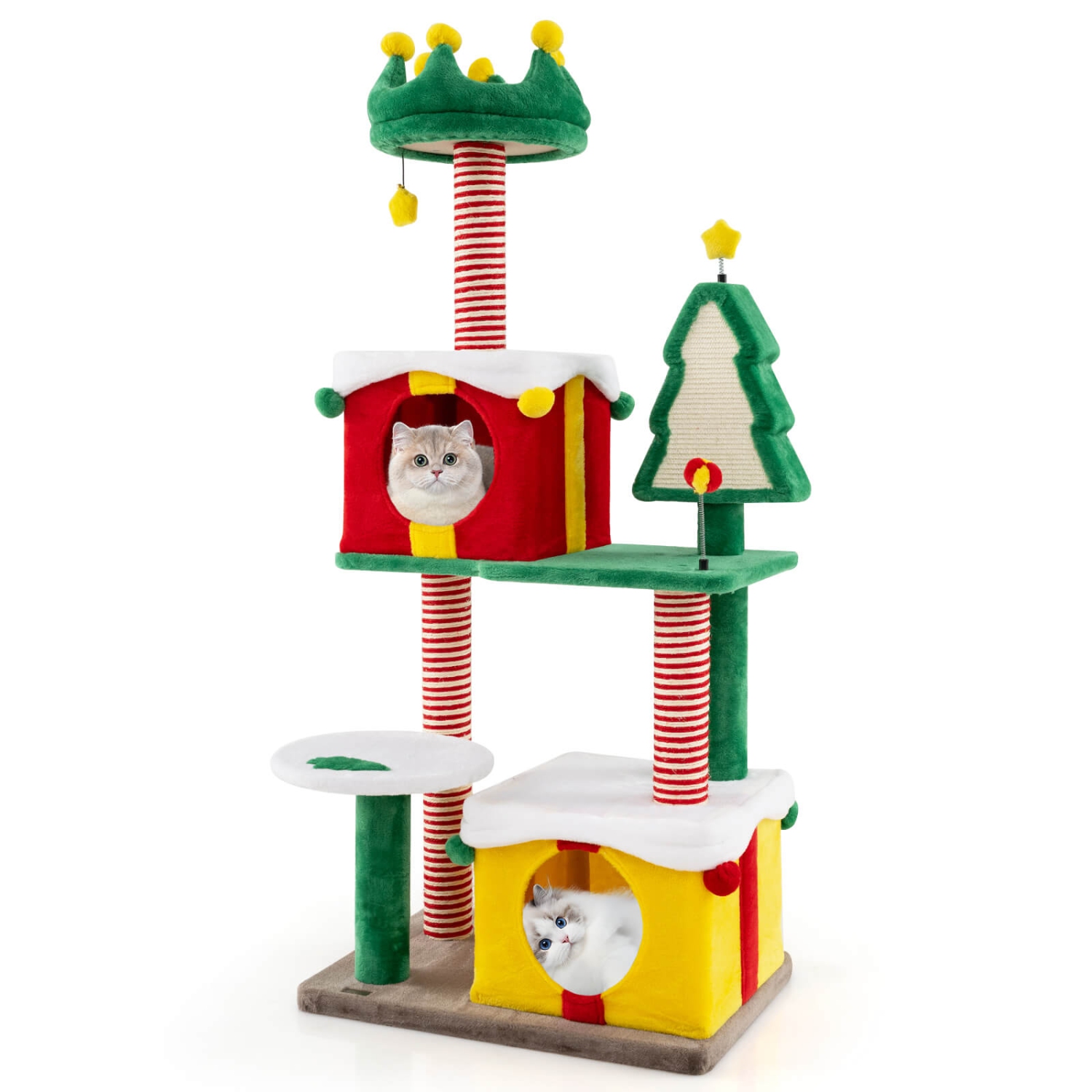 Arbre de Noël pour chats d'intérieur avec poteaux à gratter en sisal de Costway, perche en peluche pour tapis