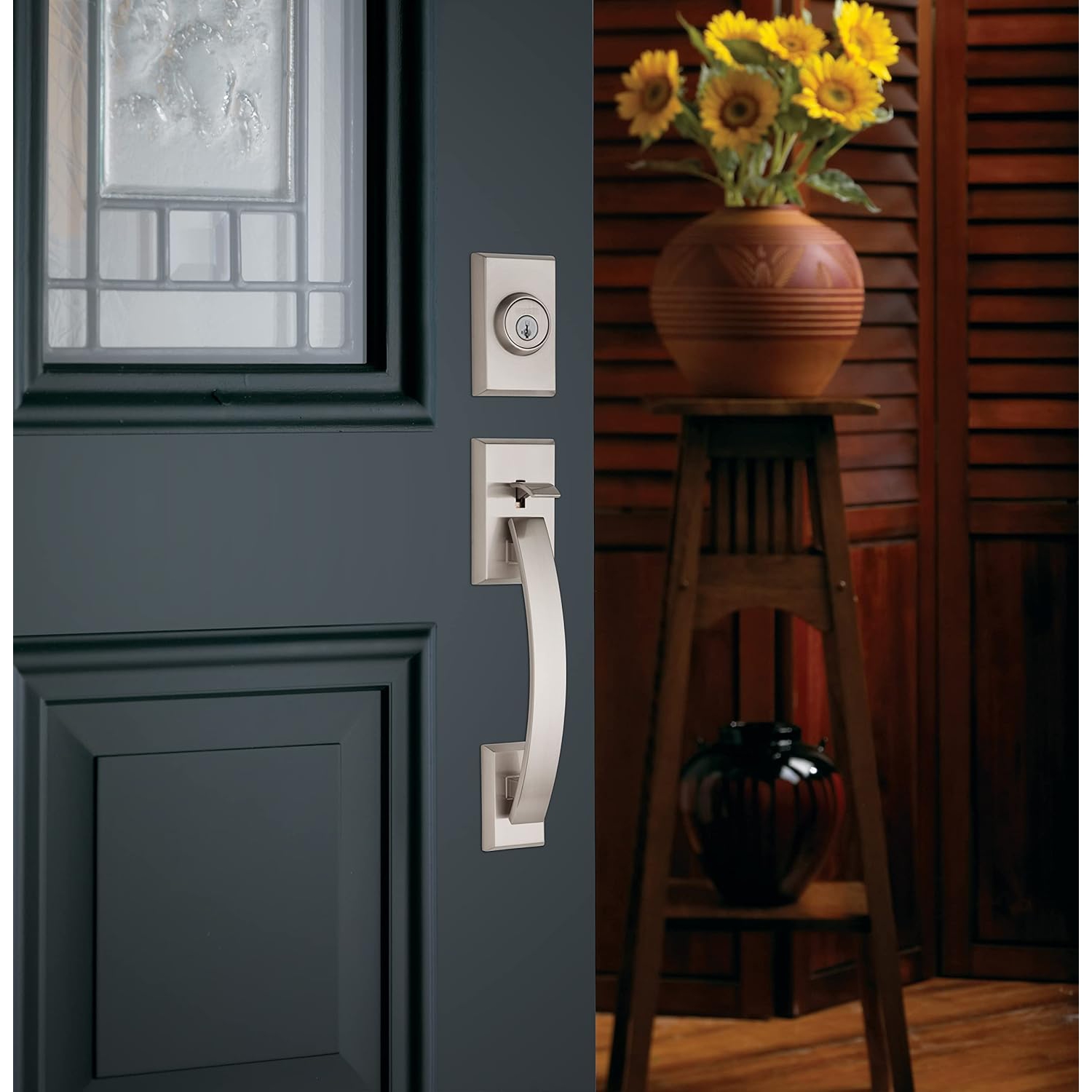 Serrure de porte avant et poignée Weiser, serrure à pêne dormant Tavaris et poignée avec poignée de porte intérieure réversible en breton